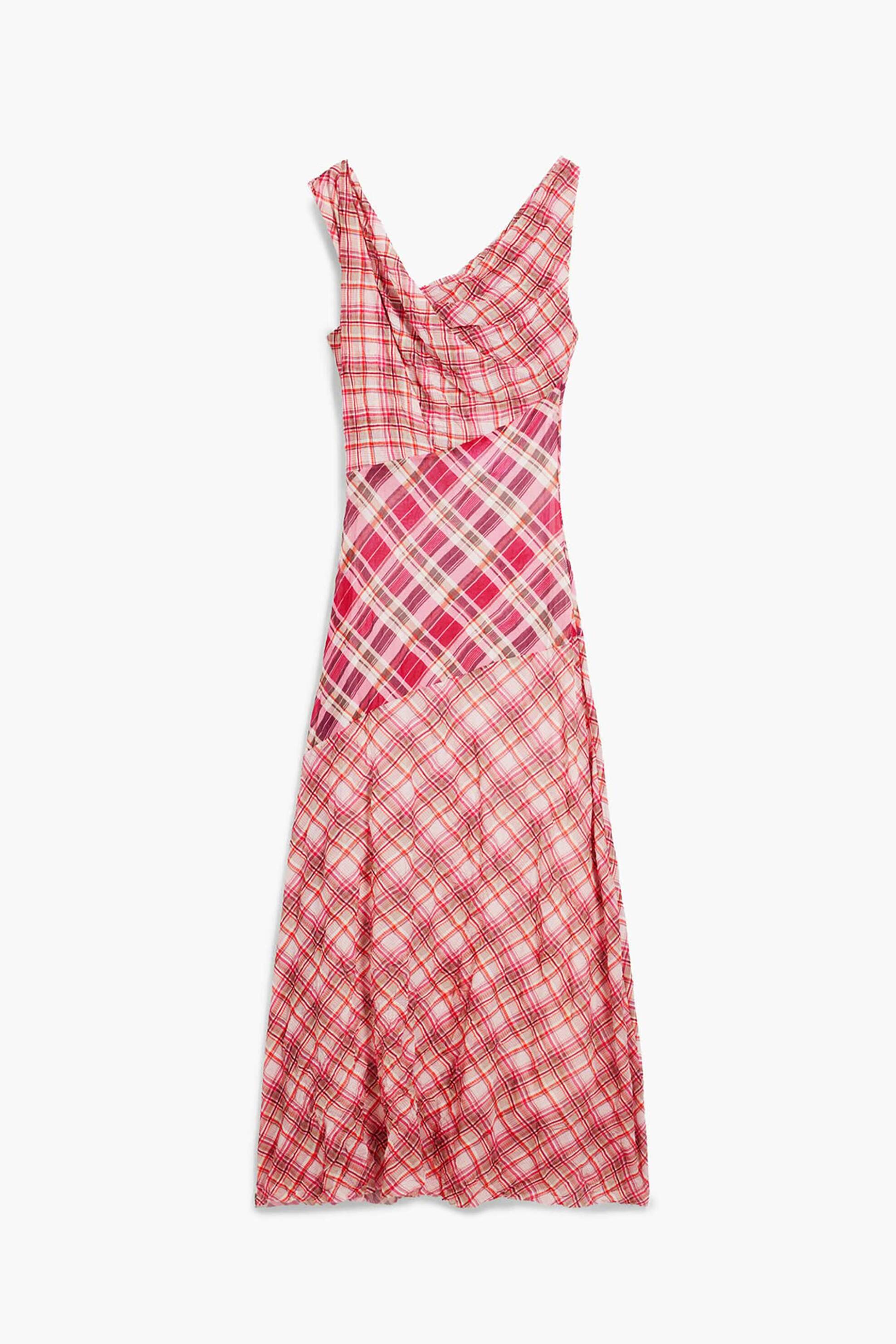 Desigual Γυναικείο Midi Αμάνικο Φόρεμα με Καρό Σχέδιο Regular Fit Arizona - 26Swvk08 Ροζ