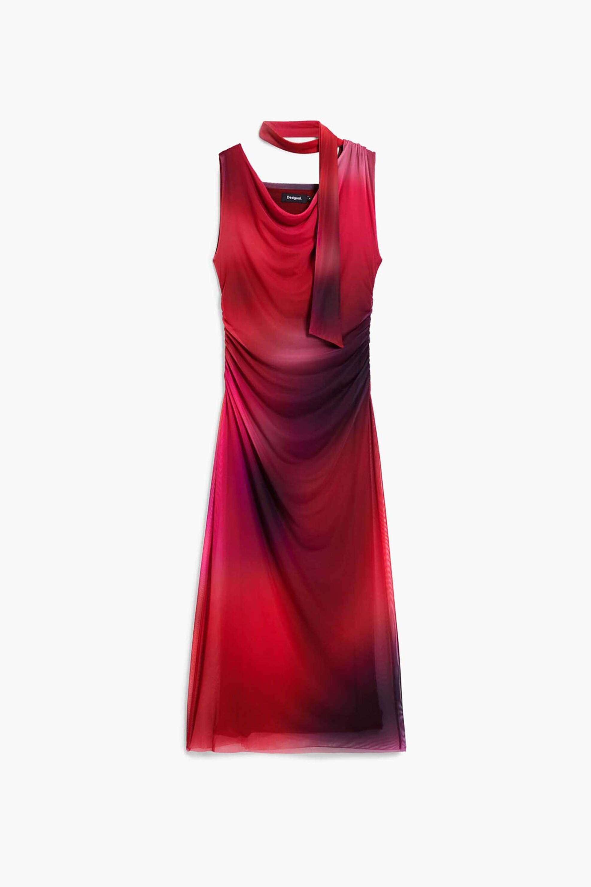 Desigual Γυναικείο Midi Αμάνικο Φόρεμα Ντεγκραντέ Slim Fit Maine - 26Swvk19 Ροζ