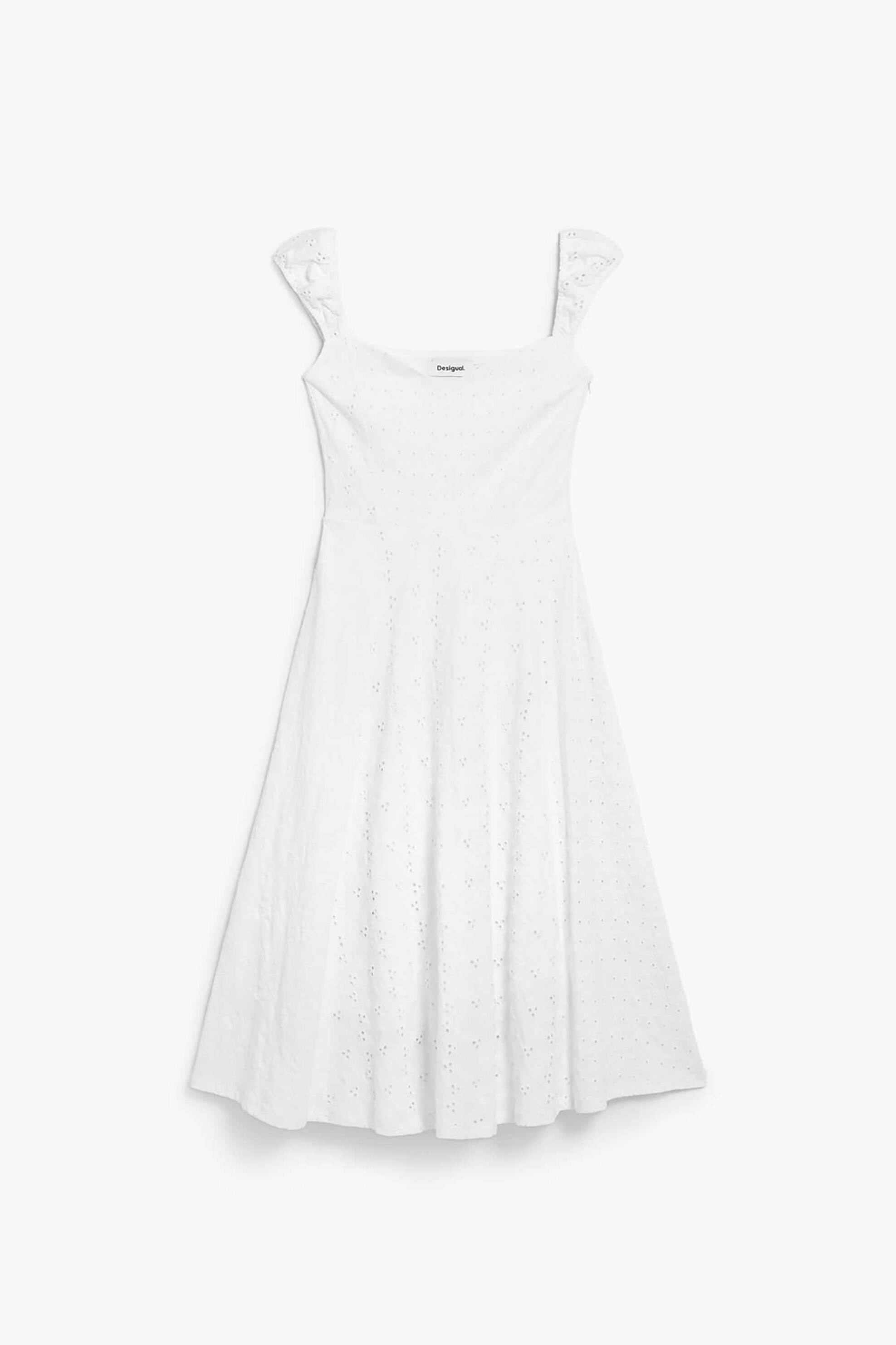 Desigual Γυναικείο Midi Αμάνικο Φόρεμα με Κεντήματα Slim Fit Wendy - 26Swvk22 Λευκό