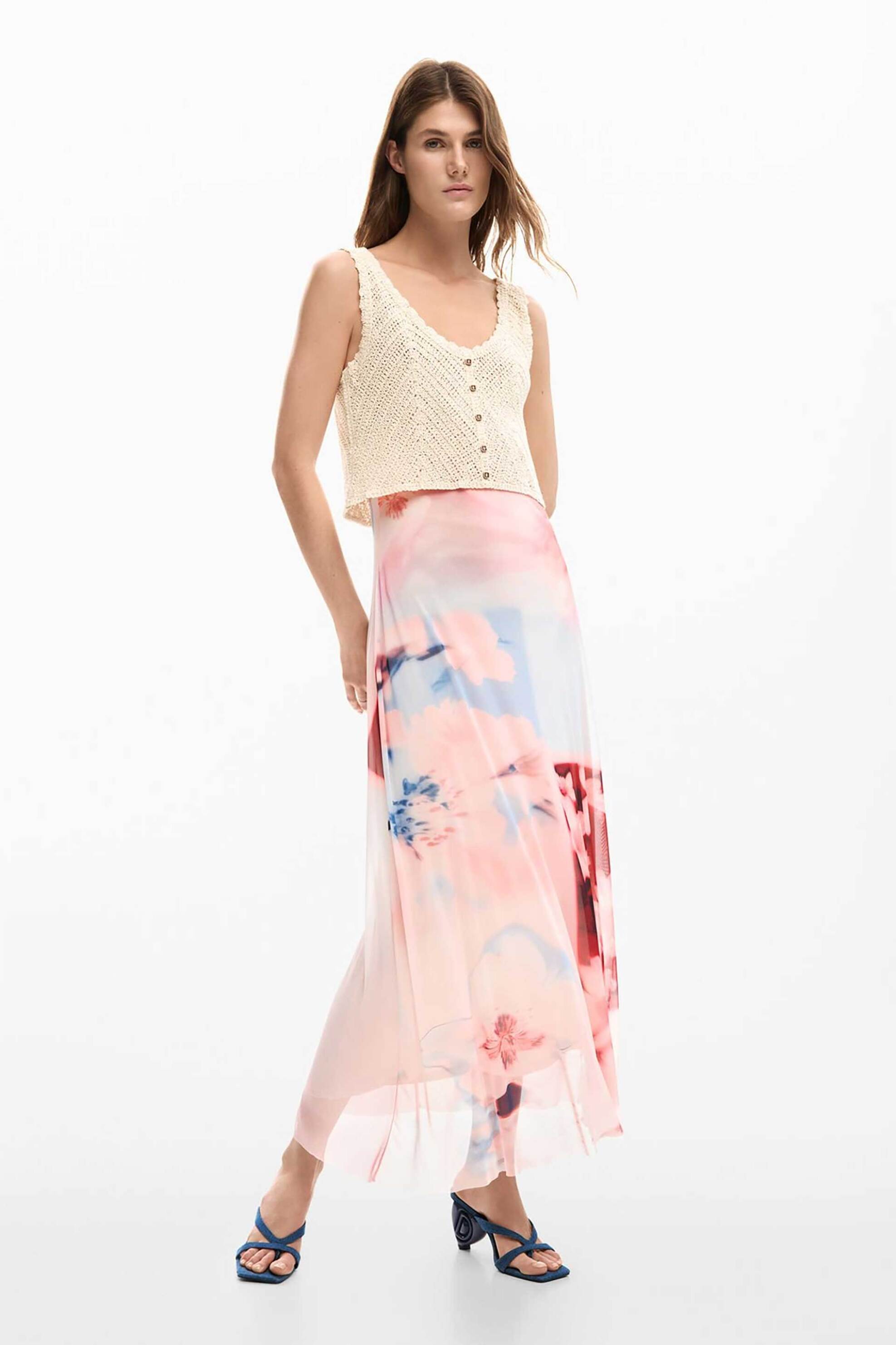 Desigual γυναικείο midi αμάνικο φόρεμα Regular Fit "Frida" - 26SWVK31 Ροζ