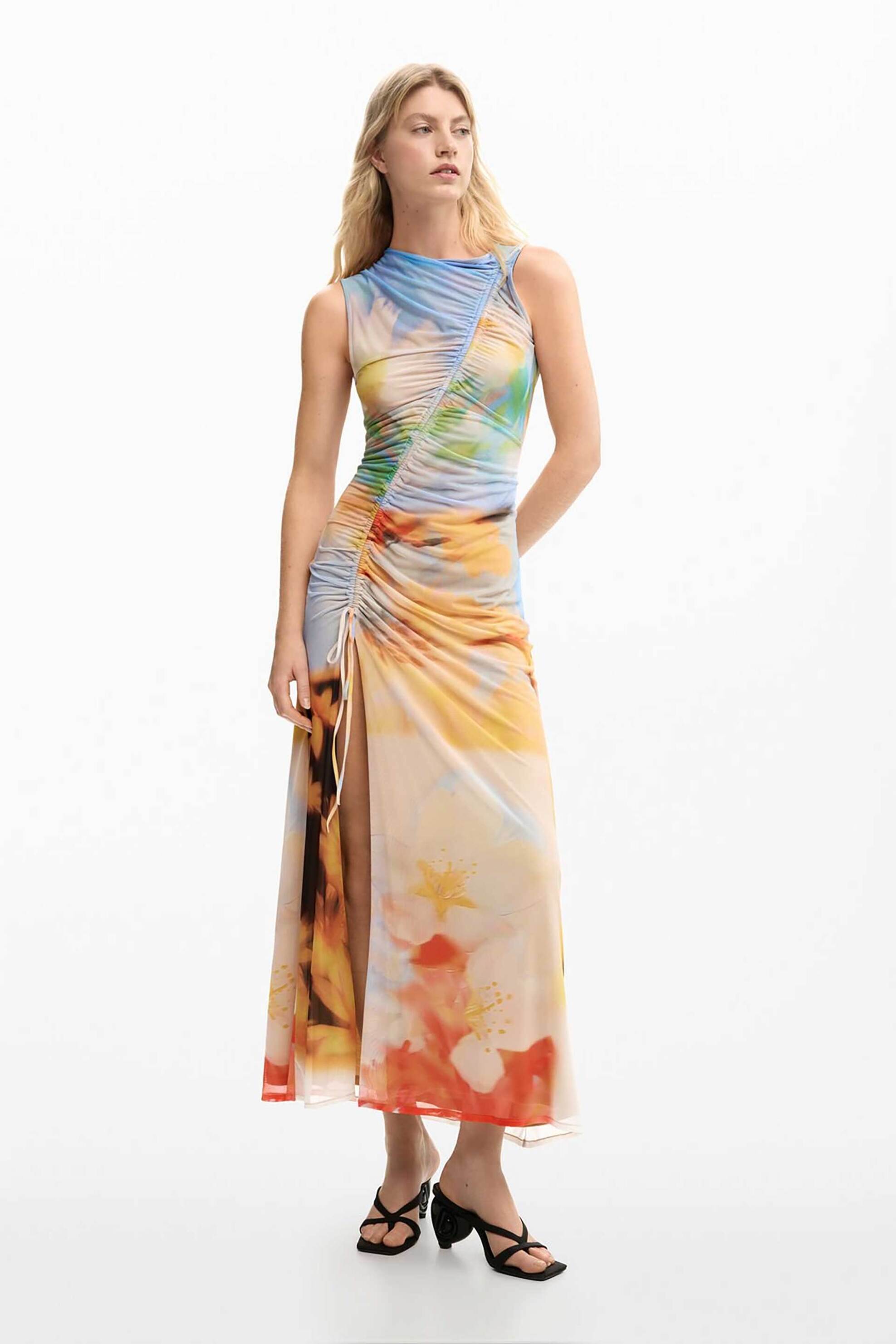 Desigual γυναικείο midi αμάνικο φόρεμα με floral print "Jade" - 26SWVK38 Πολύχρωμο