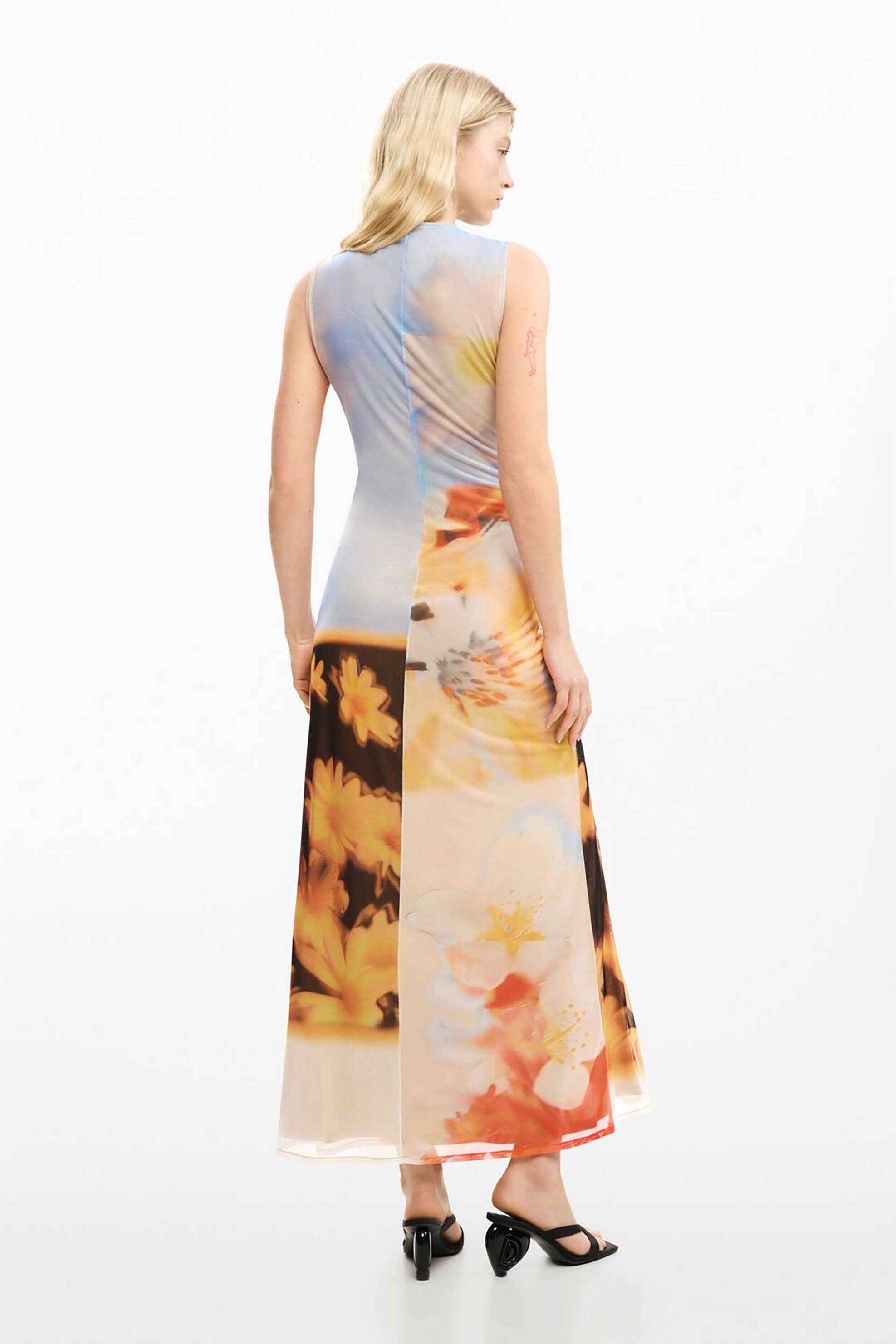 DESIGUAL Desigual γυναικείο midi αμάνικο φόρεμα με floral print "Jade" - 26SWVK38 Πολύχρωμο - 3