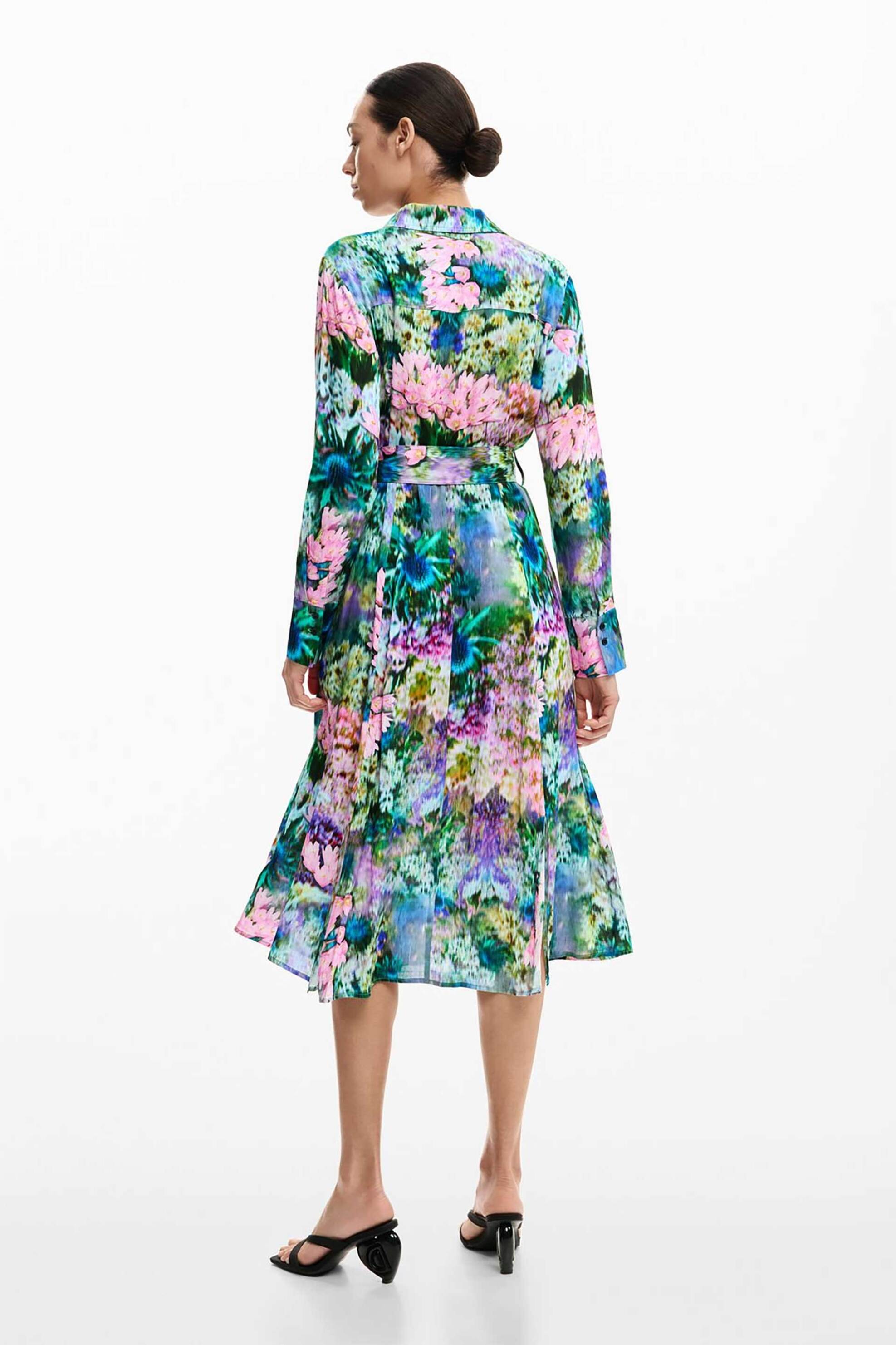 DESIGUAL Desigual γυναικείο midi φόρεμα σεμιζιέ με ζώνη και floral print Regular Fit "Μili" - 26SWVW13 Πράσινο Tropical - 3