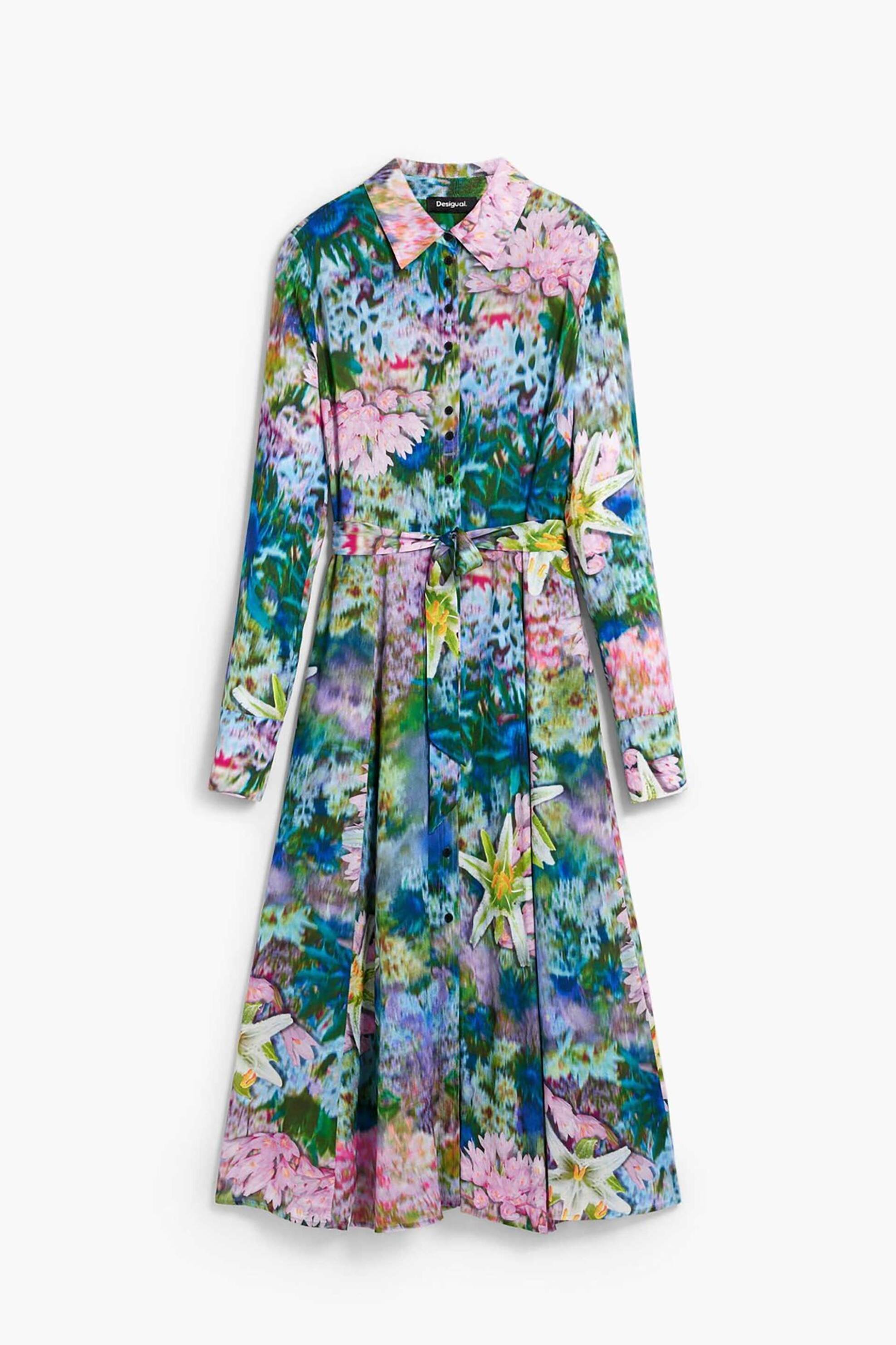Desigual Γυναικείο Midi Φόρεμα Σεμιζιέ με Ζώνη Και Floral Print Regular Fit Μili - 26Swvw13 Πράσινο Tropical