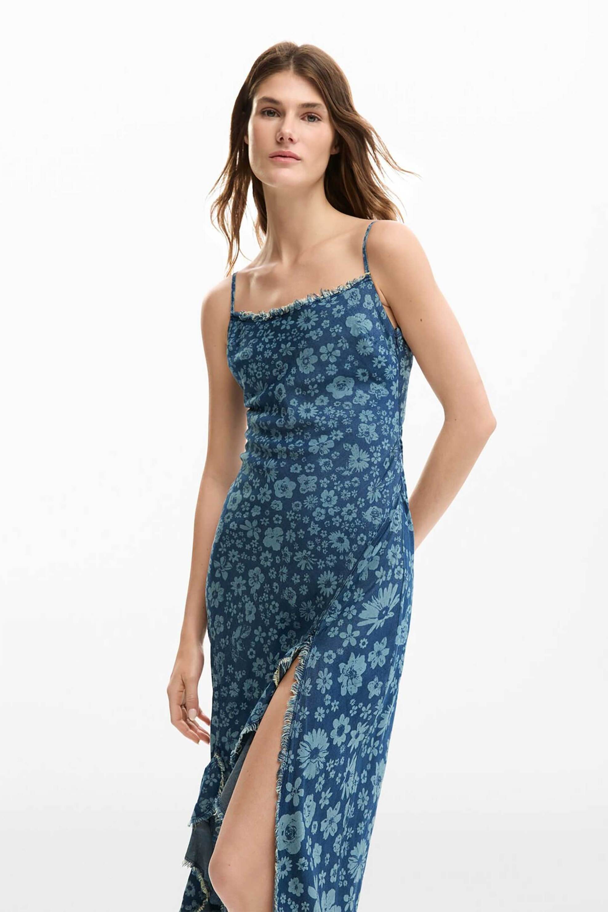 DESIGUAL Desigual γυναικείο midi denim αμάνικο φόρεμα με ασύμμετρο τελείωμα "Cham" - 26SWVW33 Denim Blue - 2
