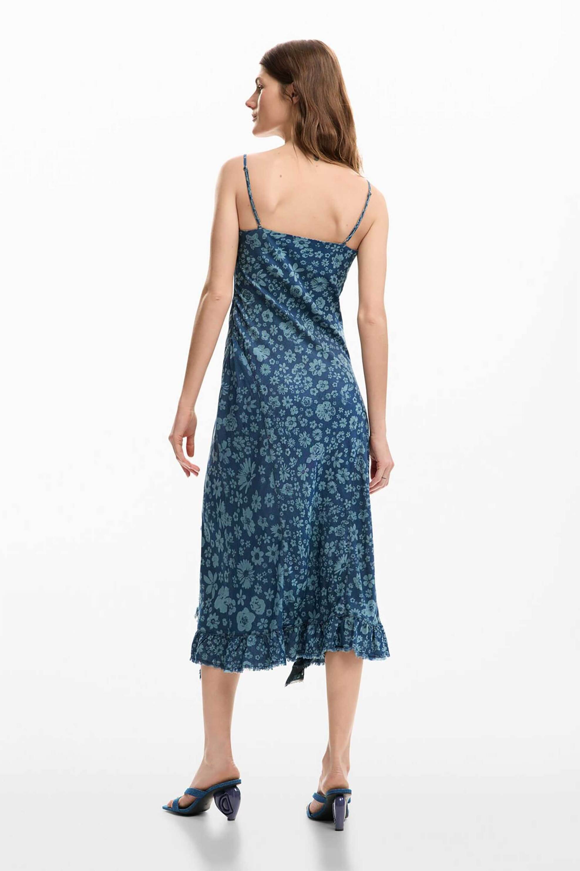 DESIGUAL Desigual γυναικείο midi denim αμάνικο φόρεμα με ασύμμετρο τελείωμα "Cham" - 26SWVW33 Denim Blue - 3