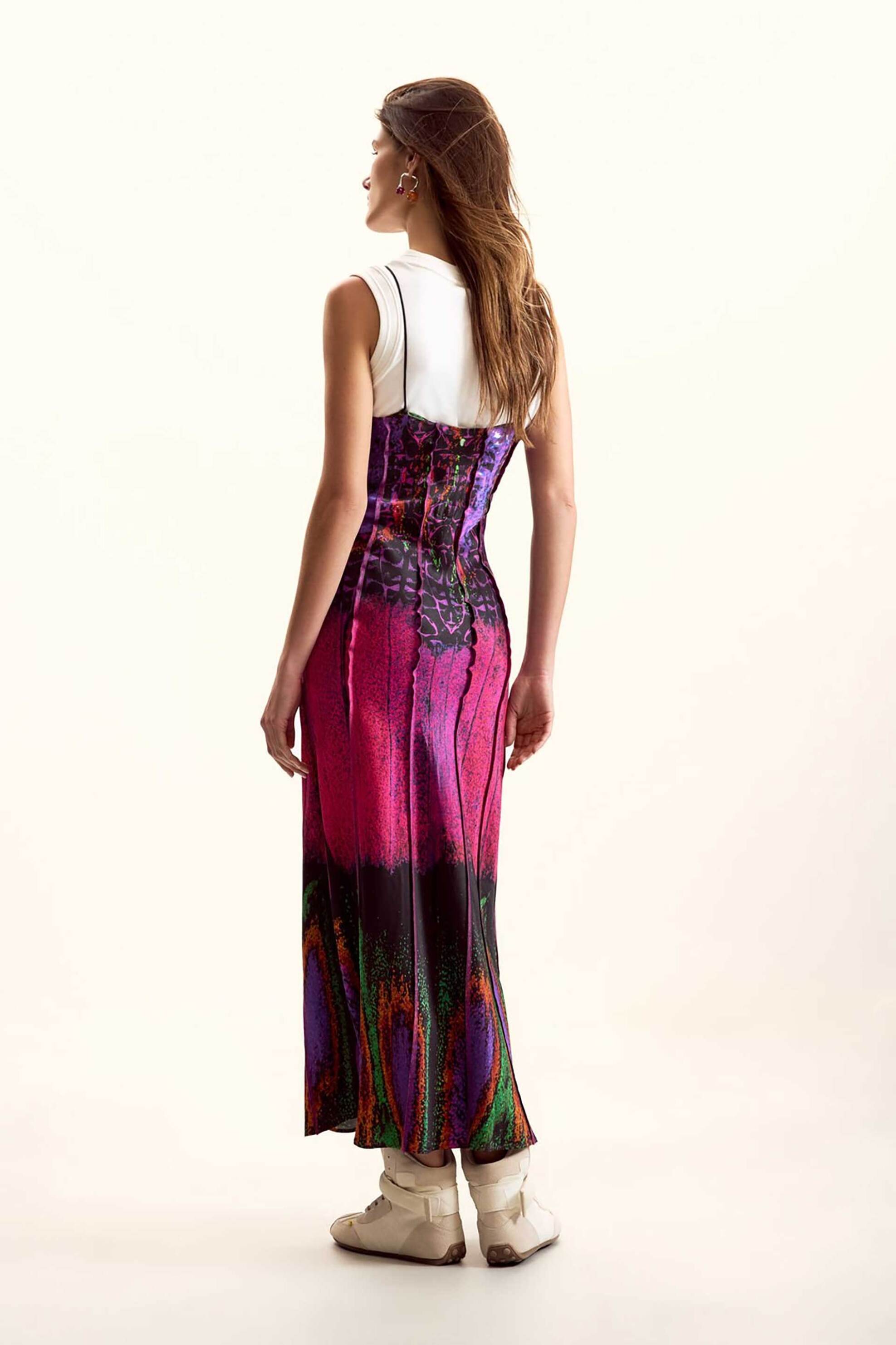 Desigual γυναικείο midi αμάνικο φόρεμα με all-over print "Alas" by Christian Lacroix - 26SWVW42 Φούξια φωτογραφία