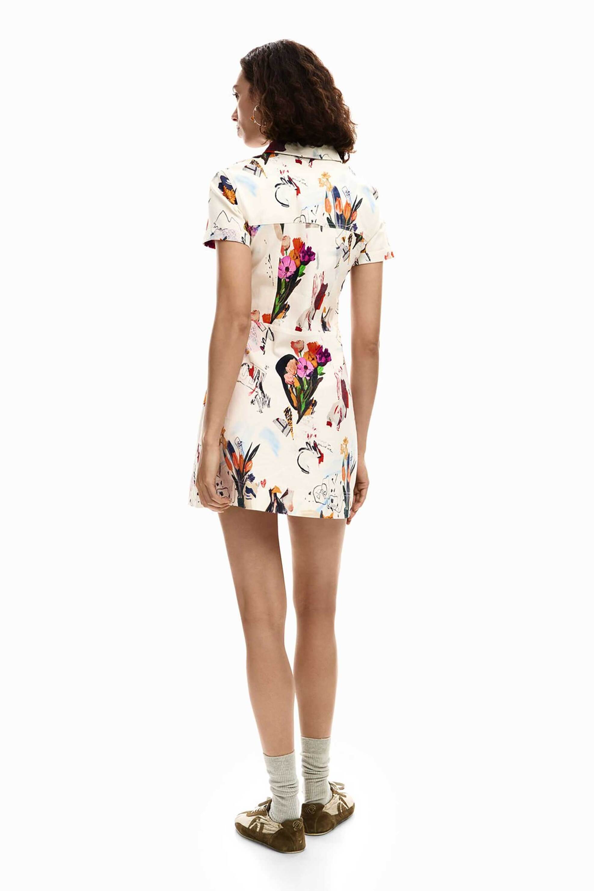 DESIGUAL Desigual γυναικείο mini φόρεμα σεμιζιέ με floral print "Fini" - 26SWVW48 Μπεζ - 3
