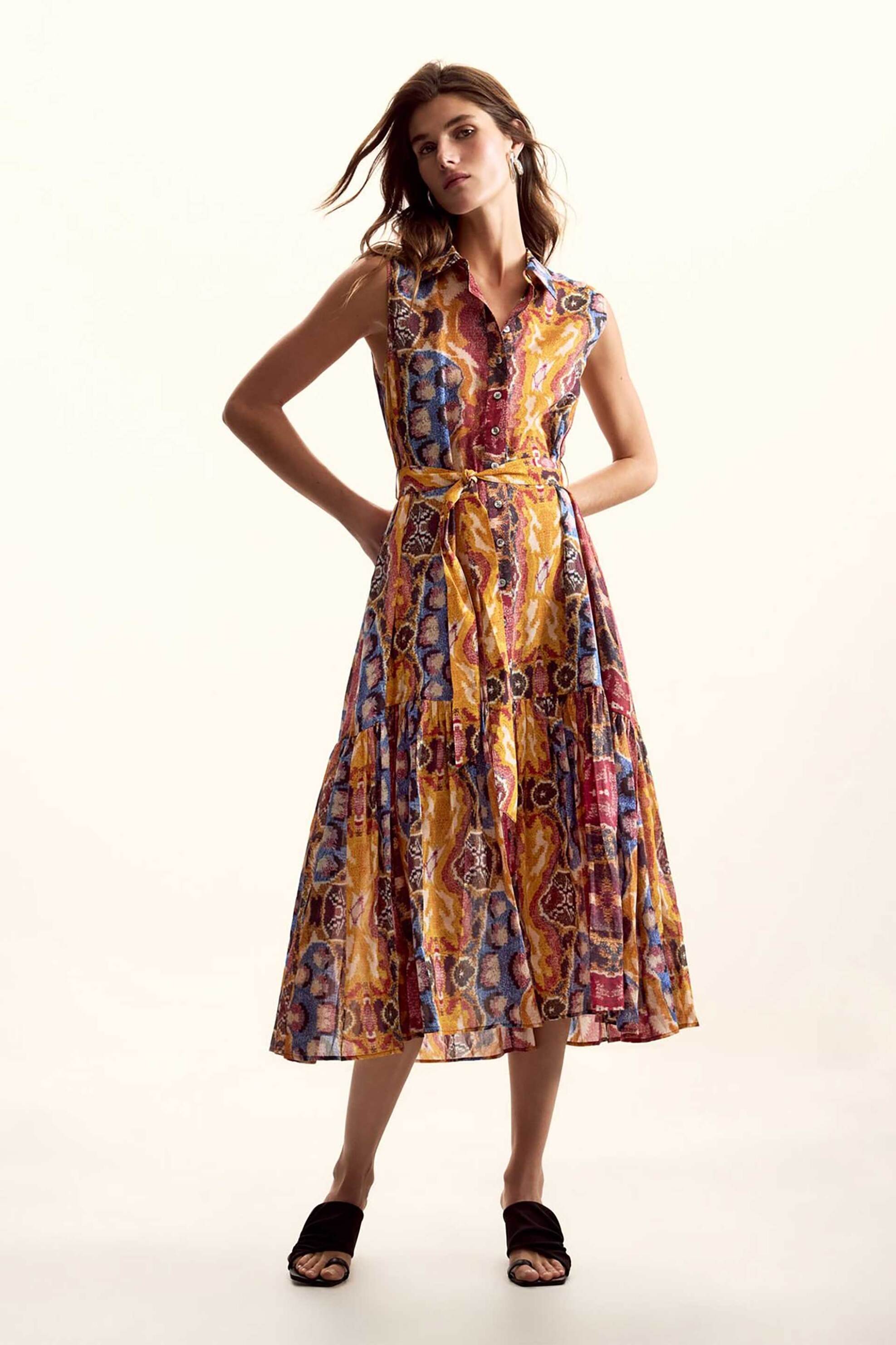 Desigual γυναικείο midi αμάνικο φόρεμα σεμιζιέ με all-over print "Fini" - 26SWVW56 Πολύχρωμο