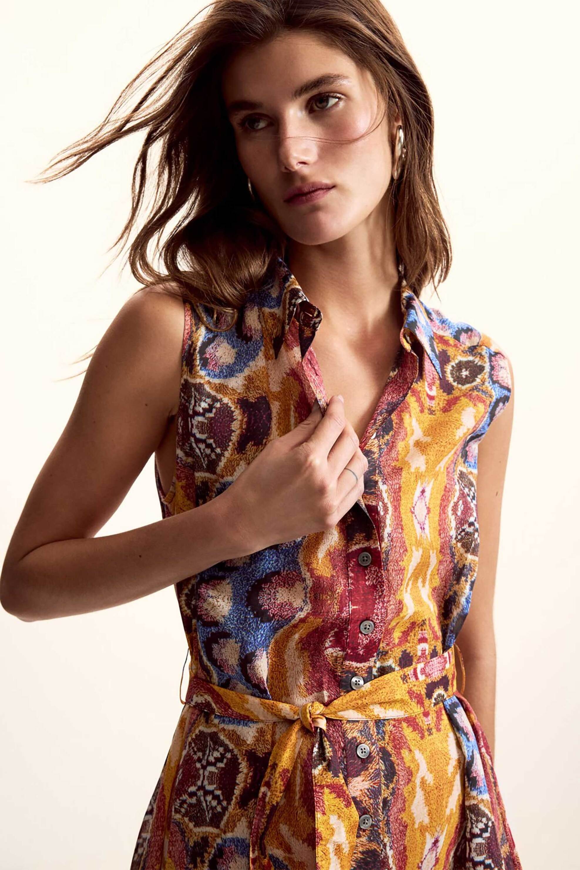 DESIGUAL Desigual γυναικείο midi αμάνικο φόρεμα σεμιζιέ με all-over print "Fini" - 26SWVW56 Πολύχρωμο - 2