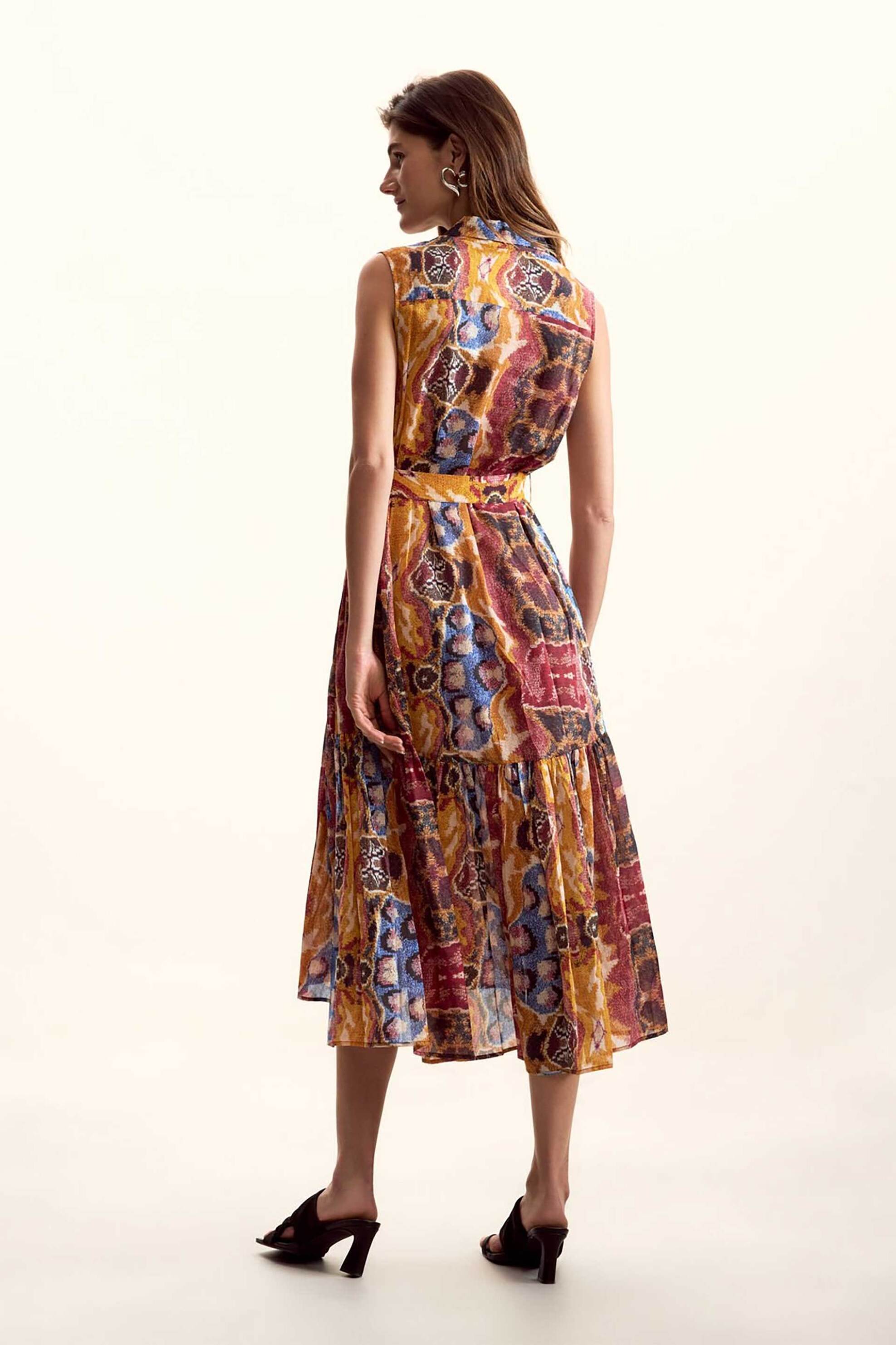 DESIGUAL Desigual γυναικείο midi αμάνικο φόρεμα σεμιζιέ με all-over print "Fini" - 26SWVW56 Πολύχρωμο - 3