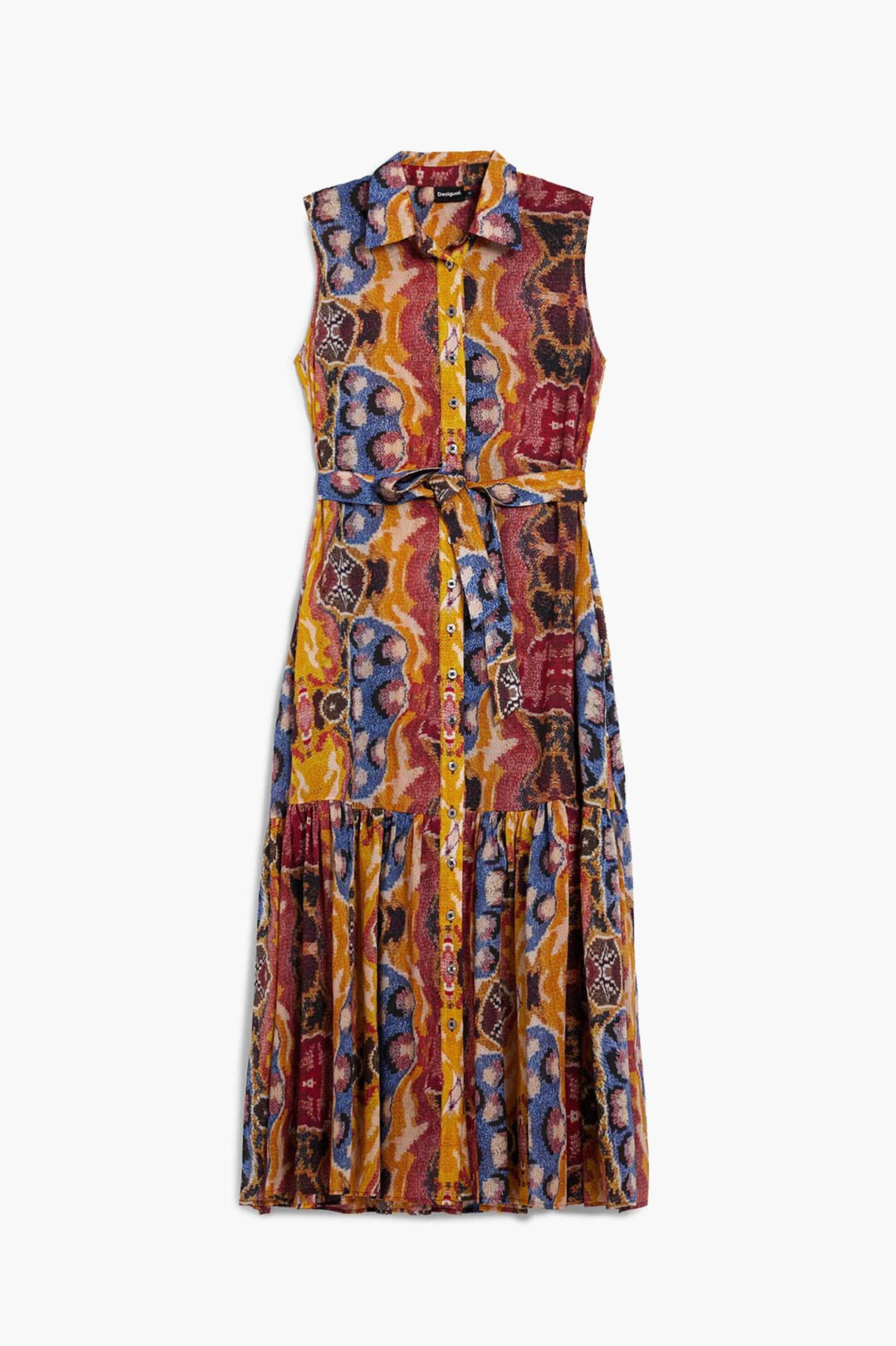 Desigual Γυναικείο Midi Αμάνικο Φόρεμα Σεμιζιέ με All-Over Print Fini - 26Swvw56 Πολύχρωμο