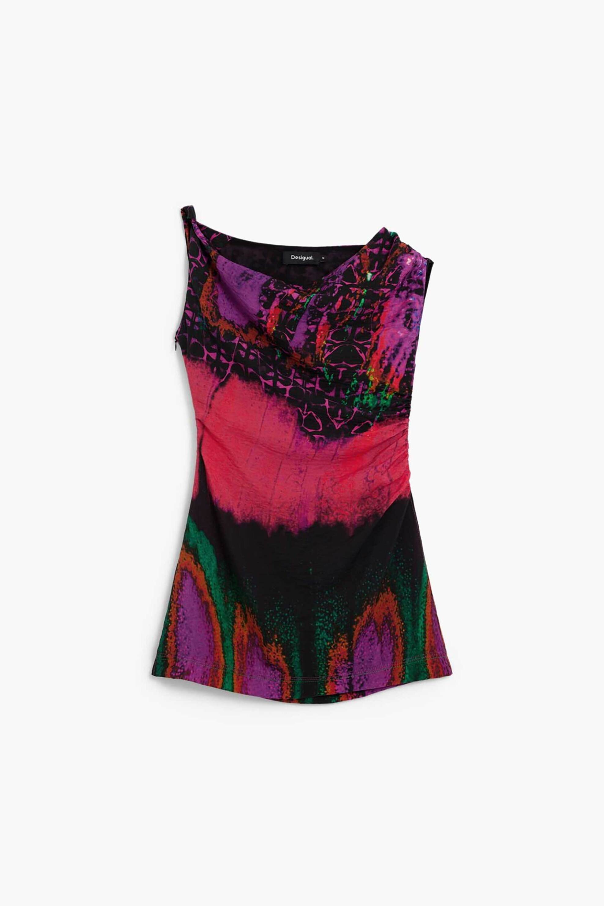 Desigual Γυναικείο Mini Φόρεμα με Off-Shoulder Σχέδιο All-Over Print Beattl By Christian Lacroix - 26Swvw59 Φούξια