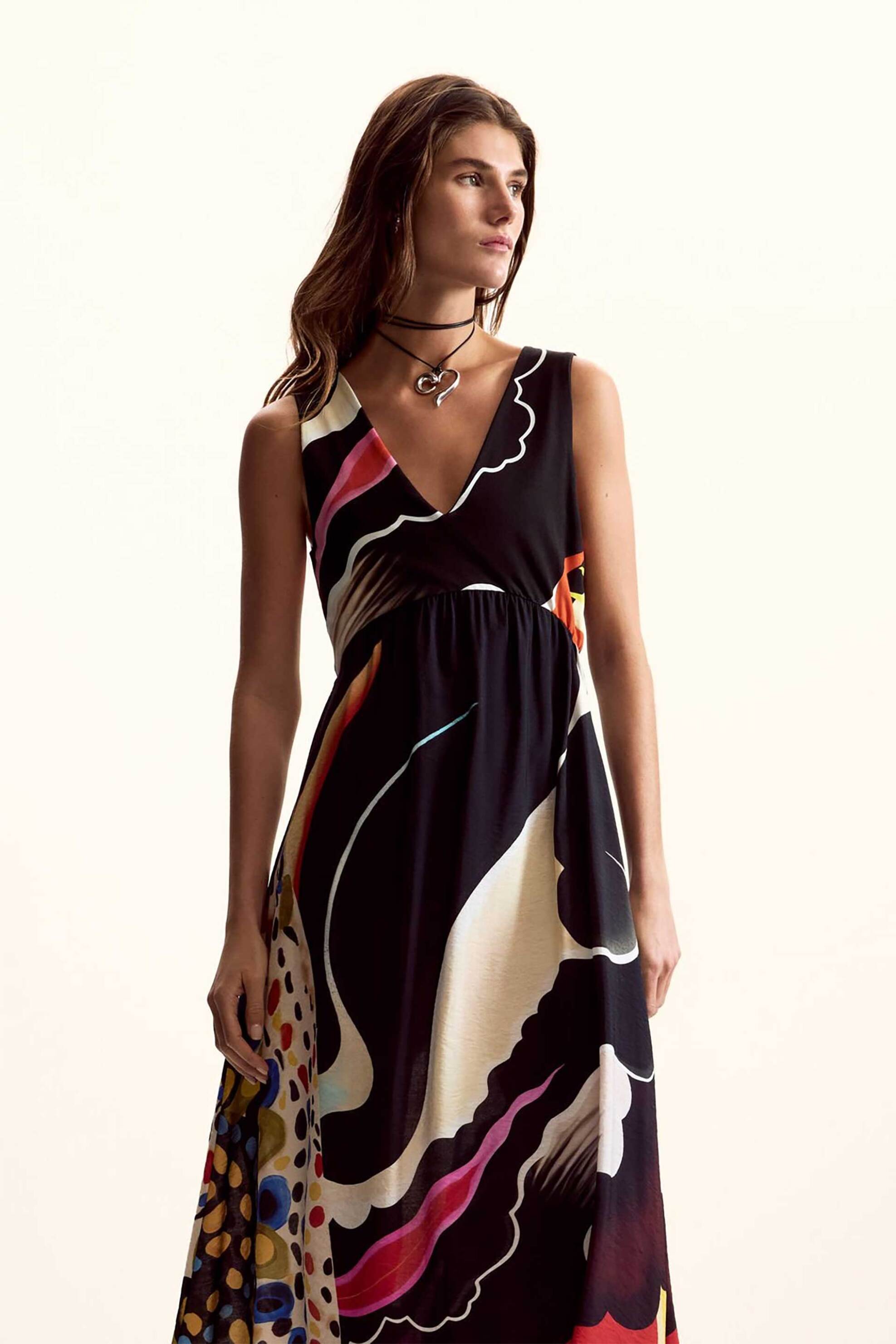 Desigual γυναικείο midi αμάνικο φόρεμα με all-over print "Japan Oparat" by Christian Lacroix - 26SWVW60 Μαύρο φωτογραφία