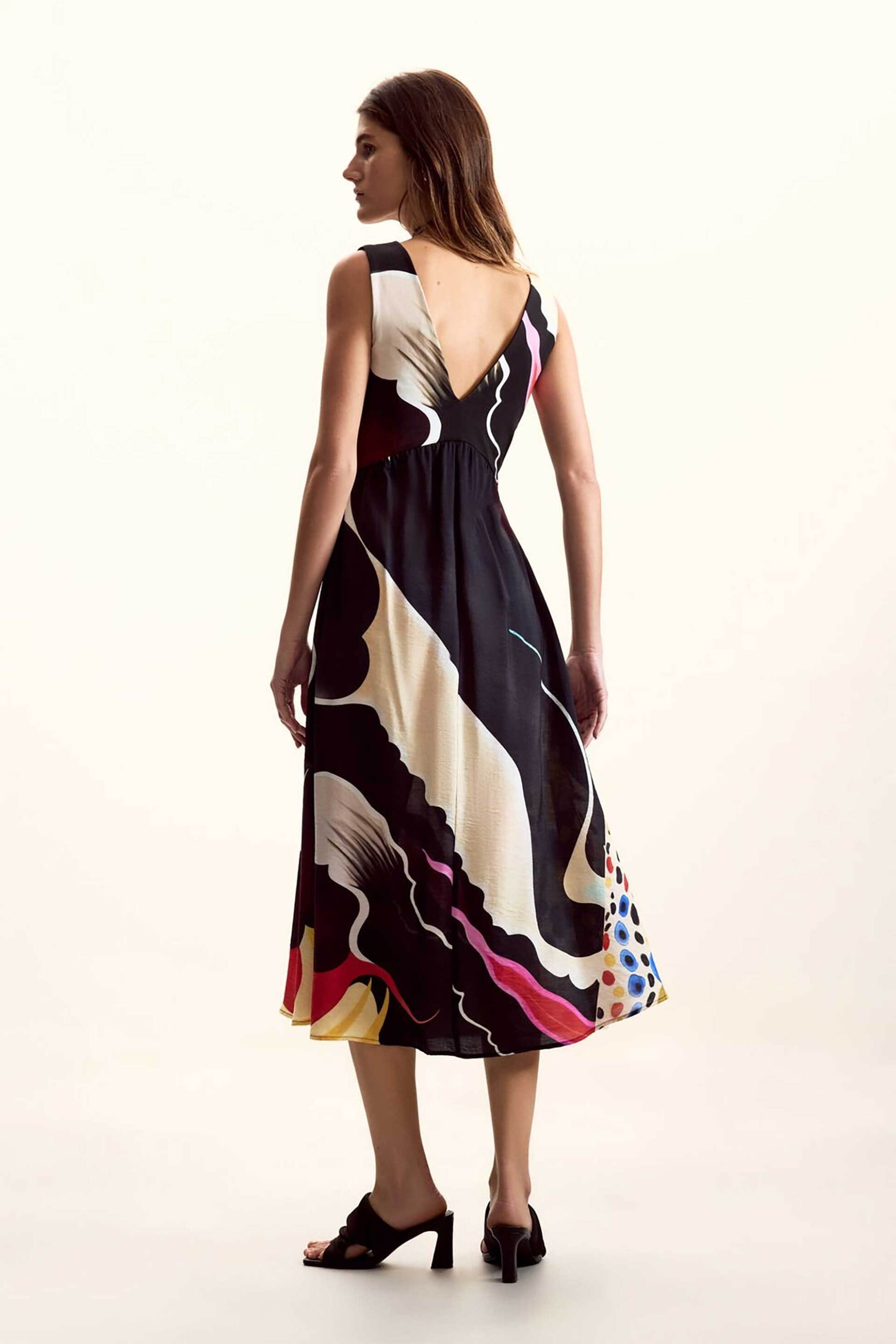 Desigual γυναικείο midi αμάνικο φόρεμα με all-over print "Japan Oparat" by Christian Lacroix - 26SWVW60 Μαύρο φωτογραφία