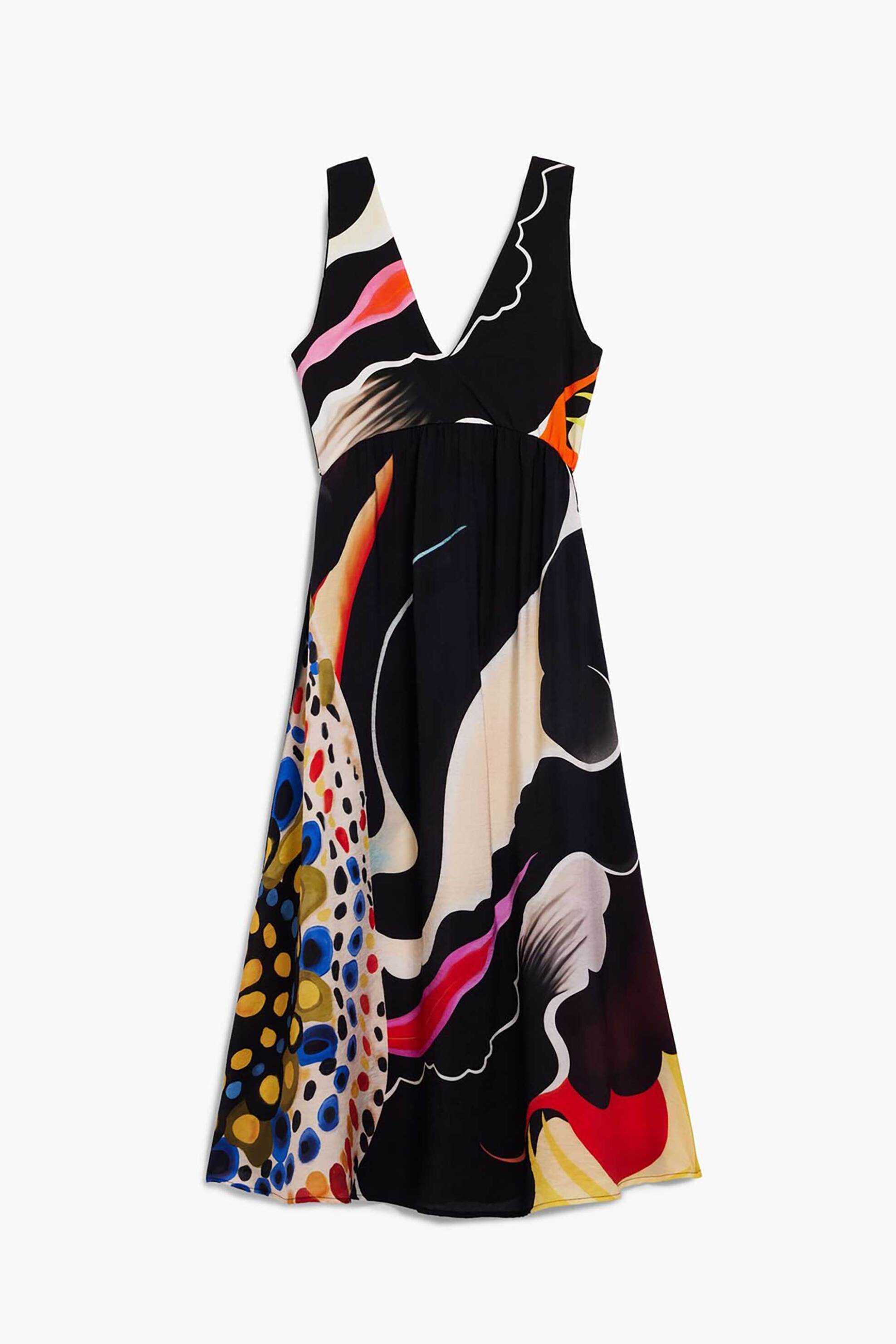 Desigual Γυναικείο Midi Αμάνικο Φόρεμα με All-Over Print Japan Oparat By Christian Lacroix - 26Swvw60 Μαύρο