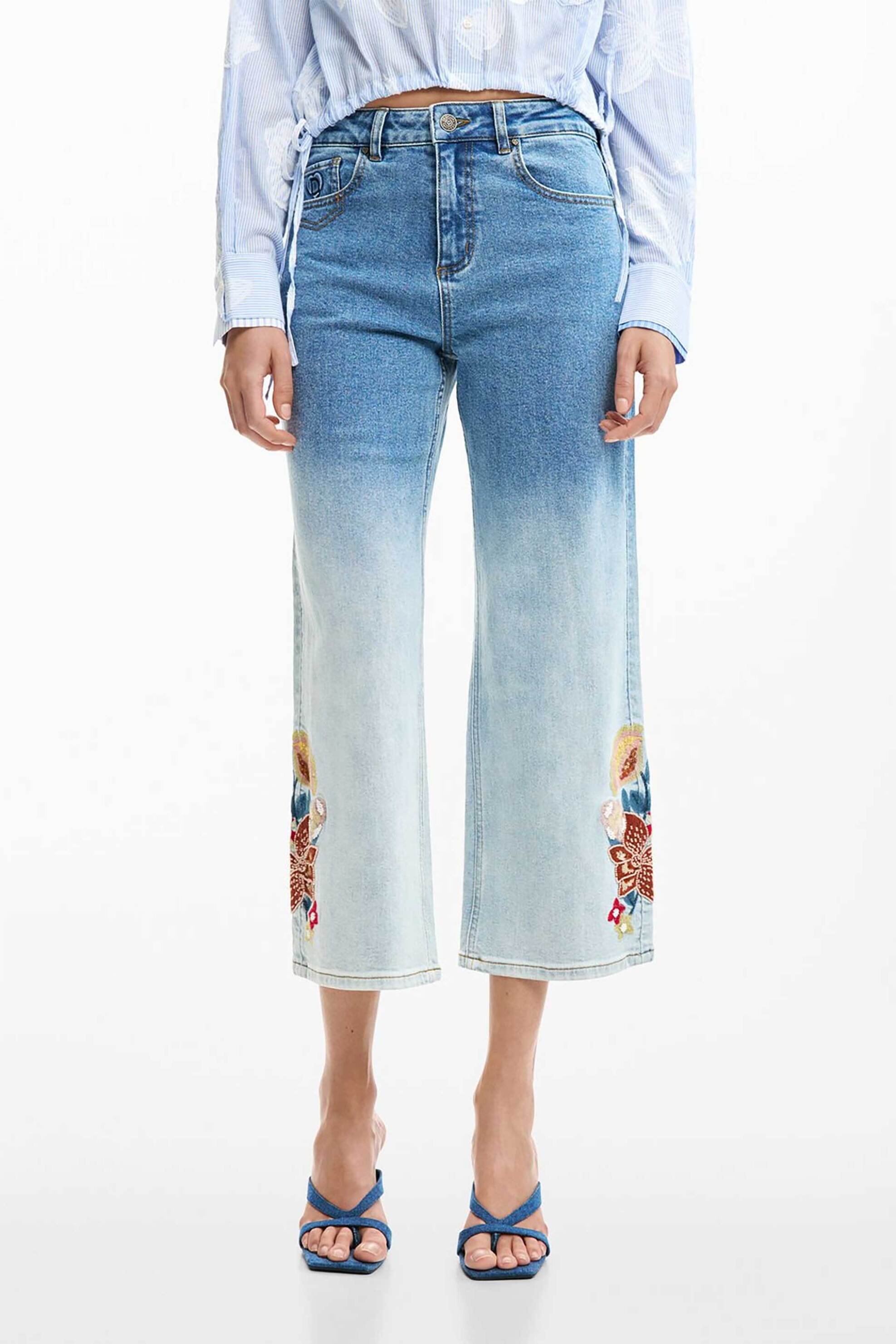Desigual γυναικείo τζιν παντελόνι culotte με floral print "Coco" - 26SWDD20 Denim Blue φωτογραφία