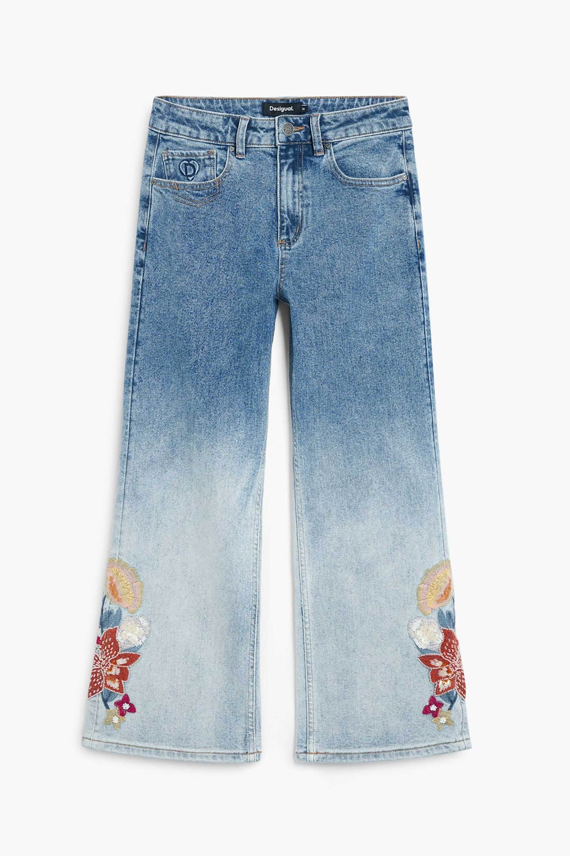 Desigual Γυναικείo Τζιν Παντελόνι Culotte με Floral Print Coco - 26Swdd20 Denim Blue
