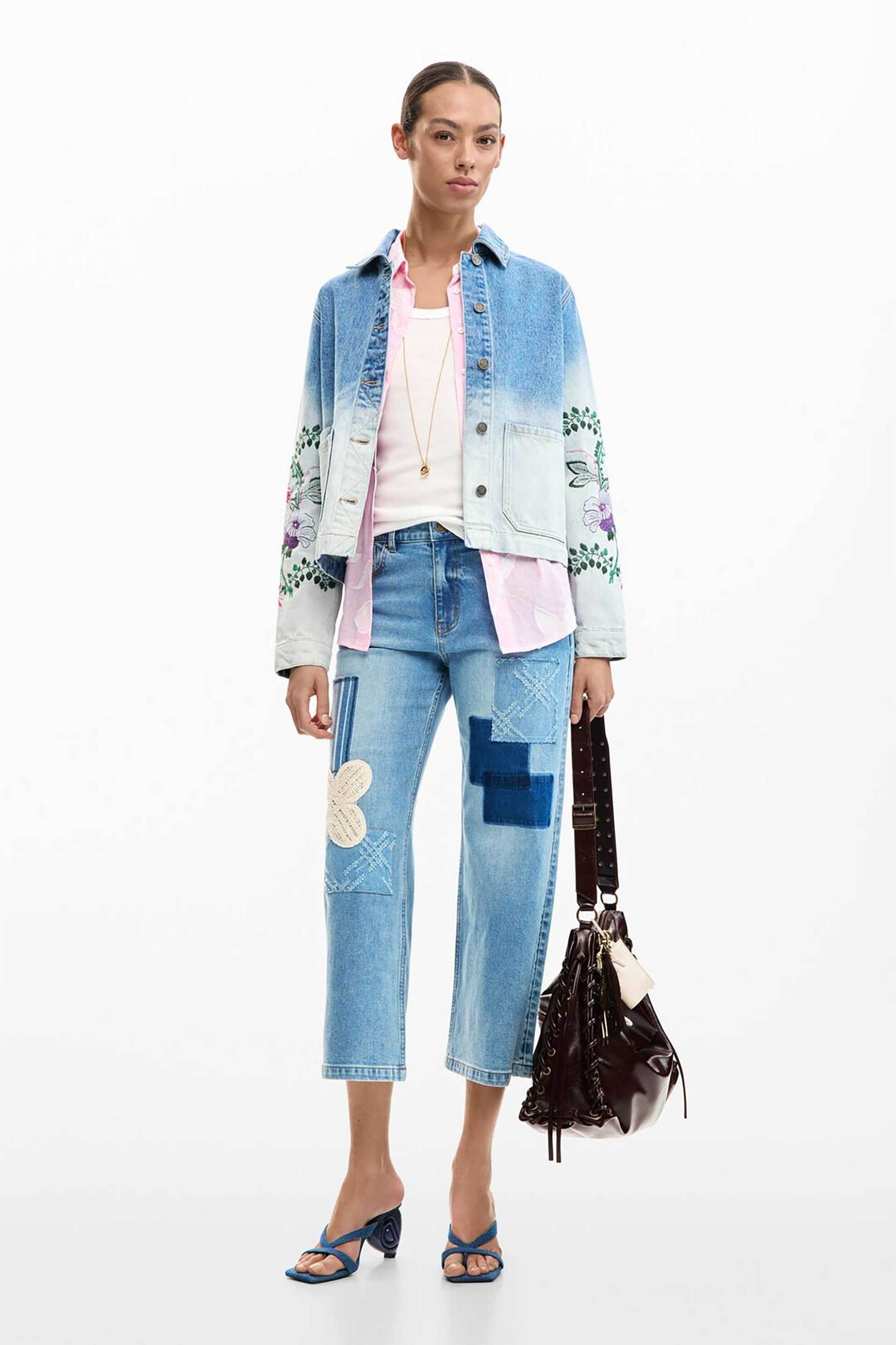 DESIGUAL Desigual γυναικείo denim jacket με floral κεντήματα "Dakota" - 26SWED16 Denim Blue - 2