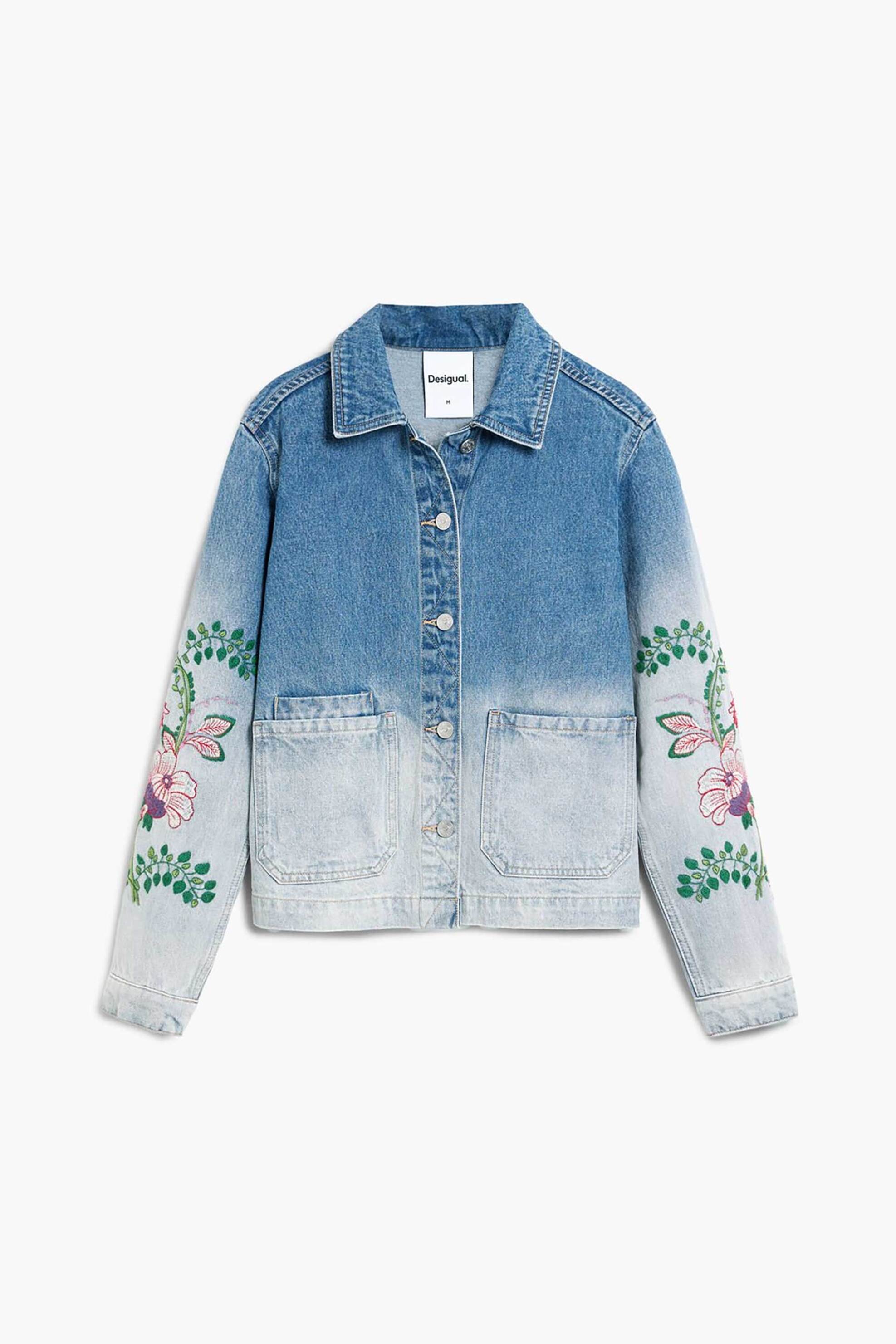 Desigual Γυναικείo Denim Jacket με Floral Κεντήματα Dakota - 26Swed16 Blue