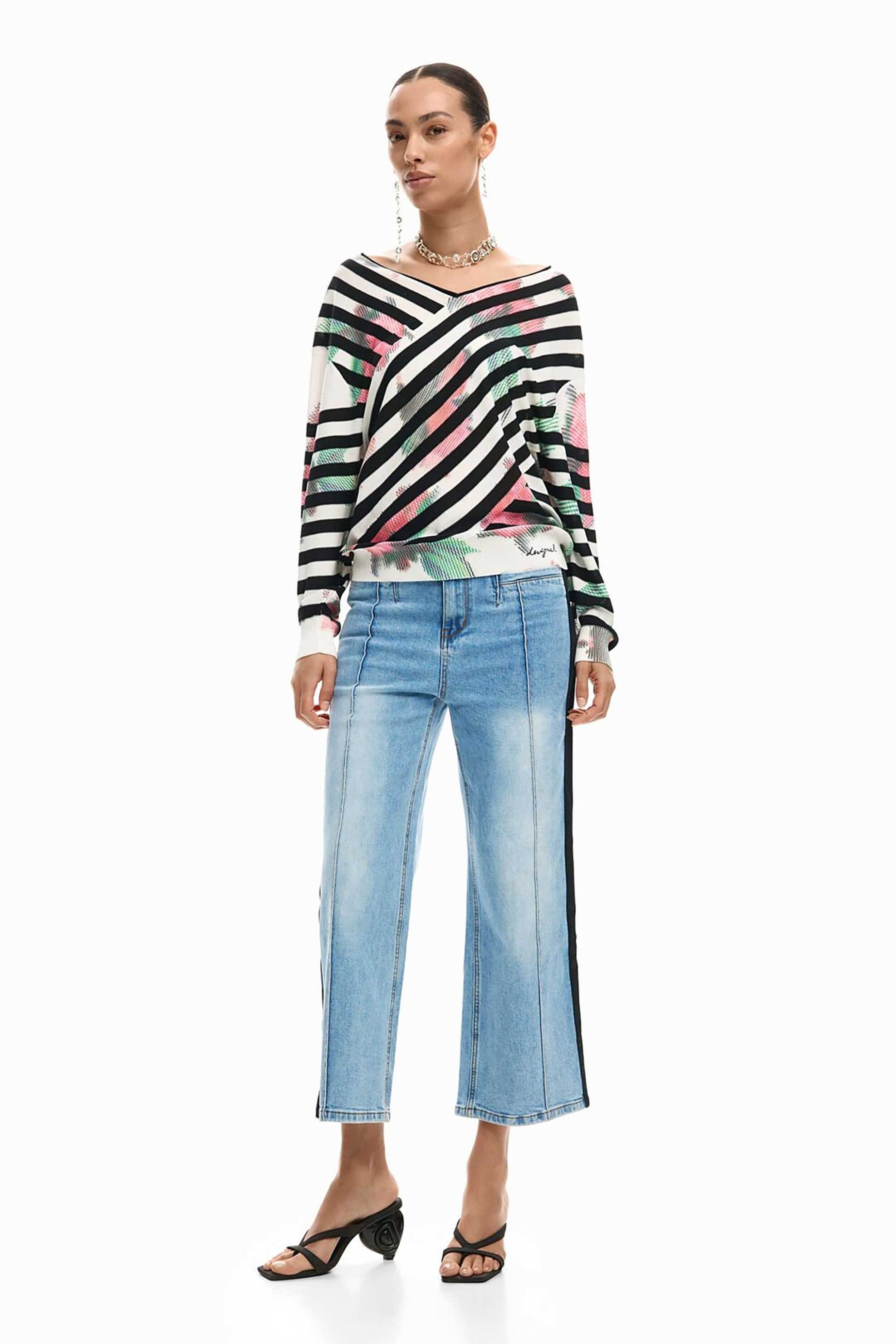 Desigual γυναικείo λεπτό πουλόβερ με ριγέ σχέδιο Regular Fit "Helsinki" - 26SWJF01 Μαύρο φωτογραφία