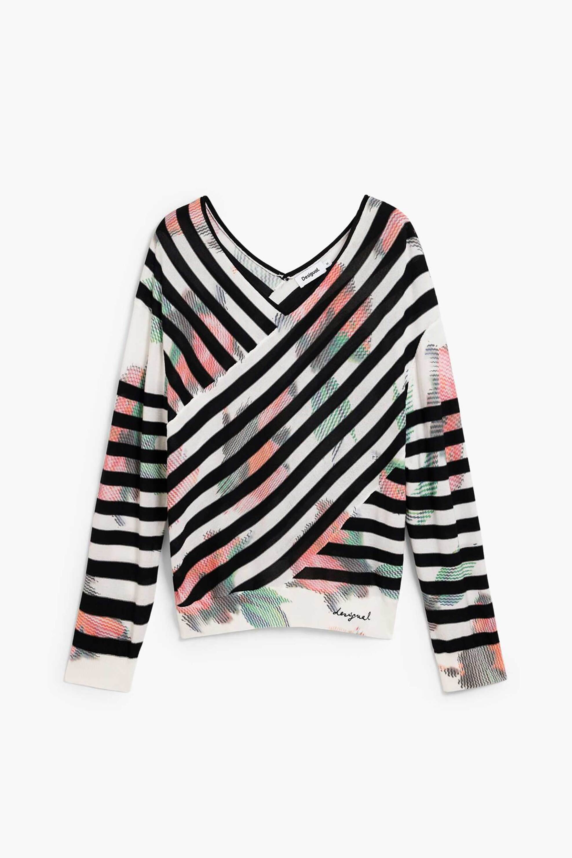Desigual Γυναικείo Λεπτό Πουλόβερ με Ριγέ Σχέδιο Regular Fit Helsinki - 26Swjf01 Μαύρο