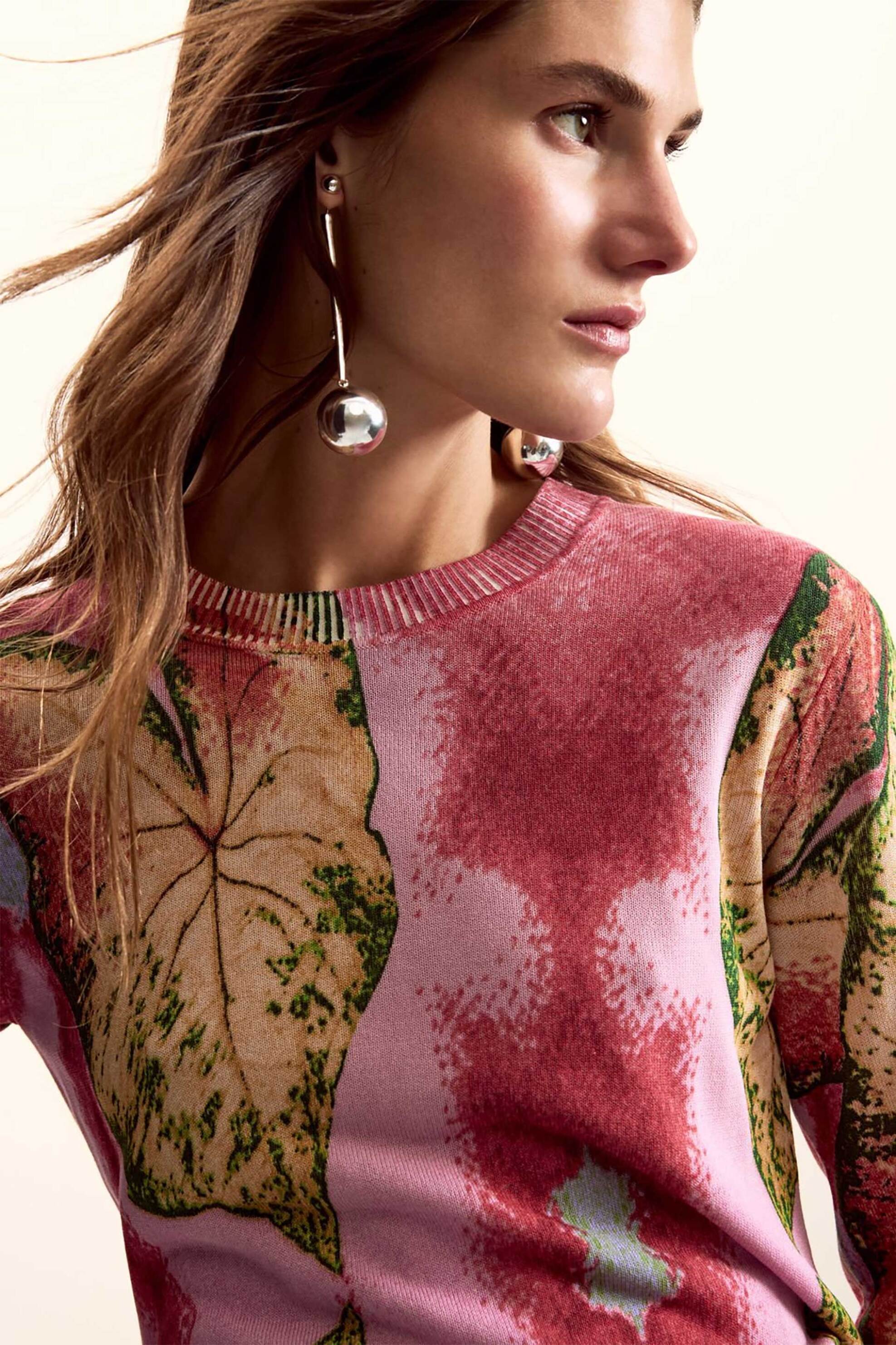 DESIGUAL Desigual γυναικείo λεπτό πουλόβερ με floral print Regular Fit "Leaf" by Christian Lacroix - 26SWJF45 Ροζ - 2