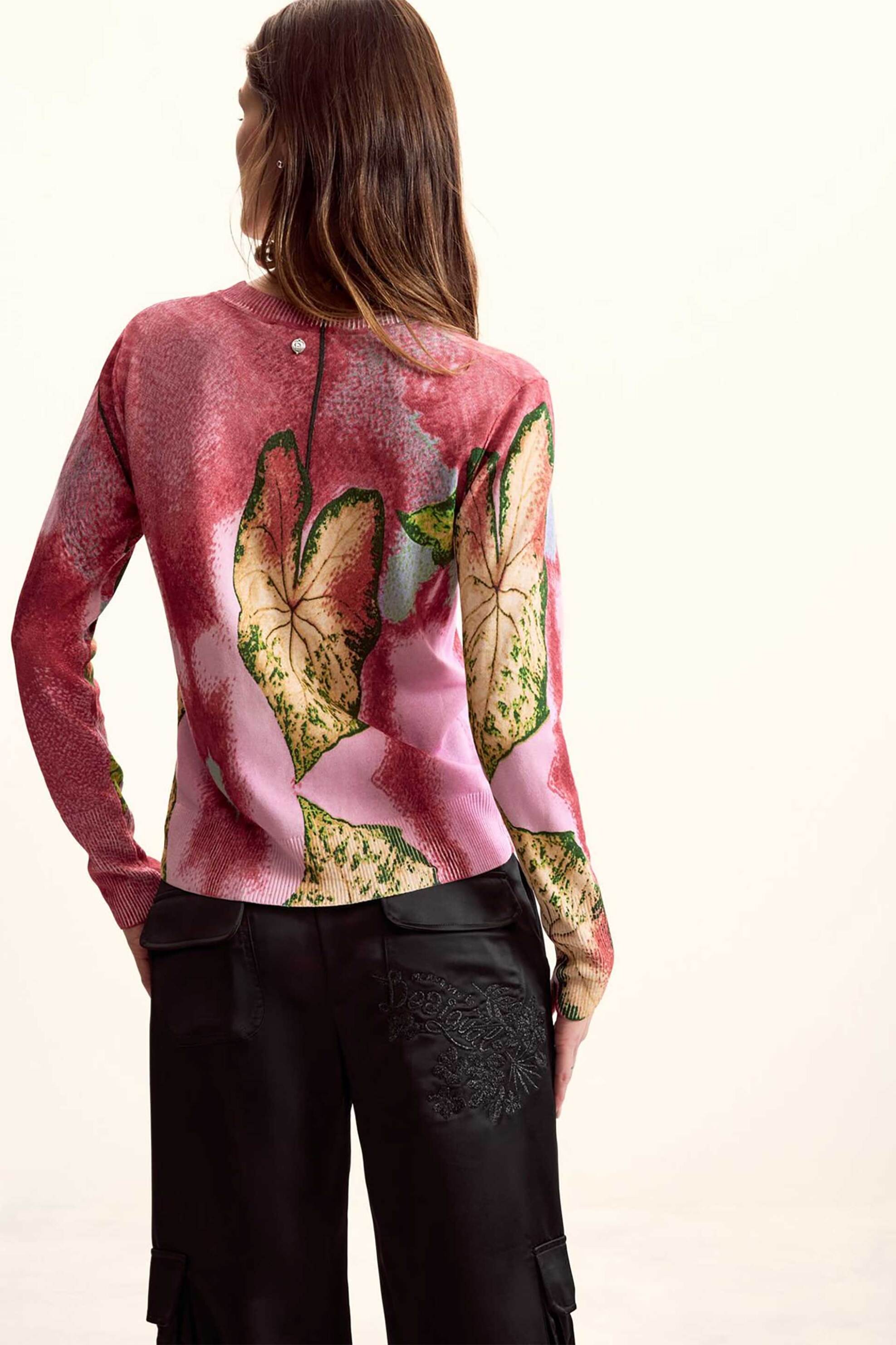 DESIGUAL Desigual γυναικείo λεπτό πουλόβερ με floral print Regular Fit "Leaf" by Christian Lacroix - 26SWJF45 Ροζ - 3