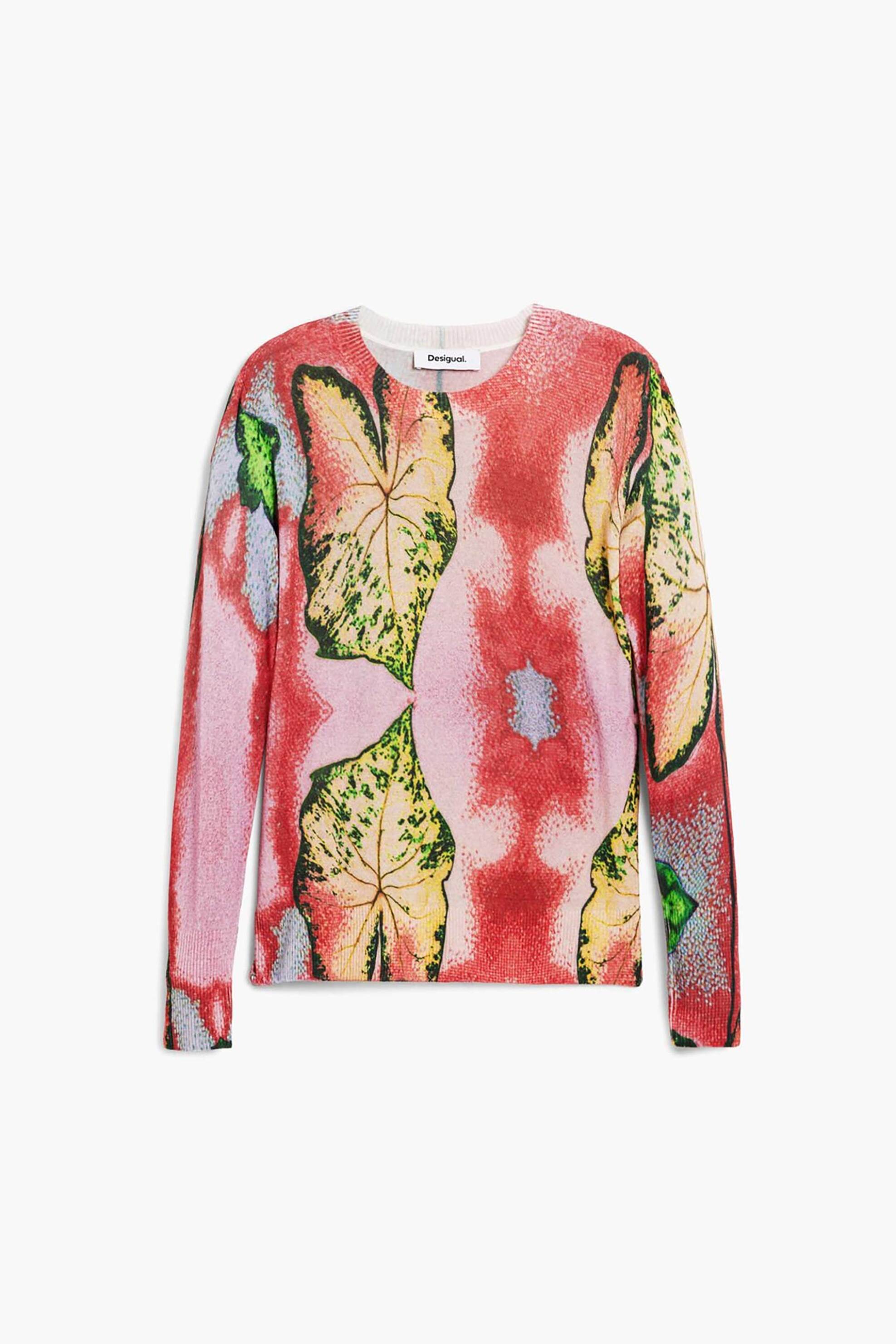 Desigual Γυναικείo Λεπτό Πουλόβερ με Floral Print Regular Fit Leaf By Christian Lacroix - 26Swjf45 Ροζ