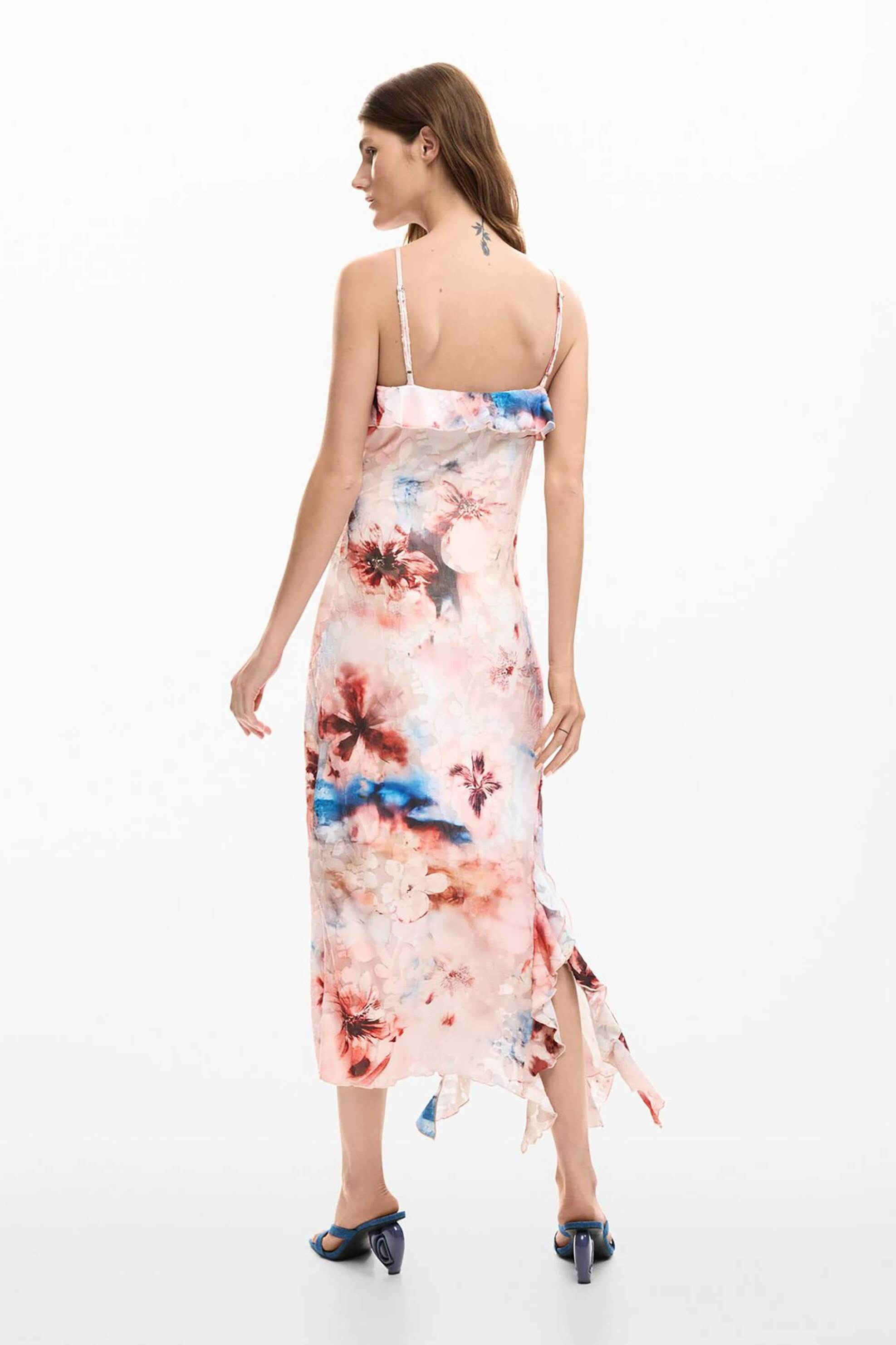 DESIGUAL Desigual γυναικείο midi αμάνικο φόρεμα με floral print και ασύμμετρο τελείωμα "Mallo" - 26SWVK35 Ροζ Ανοιχτό - 3