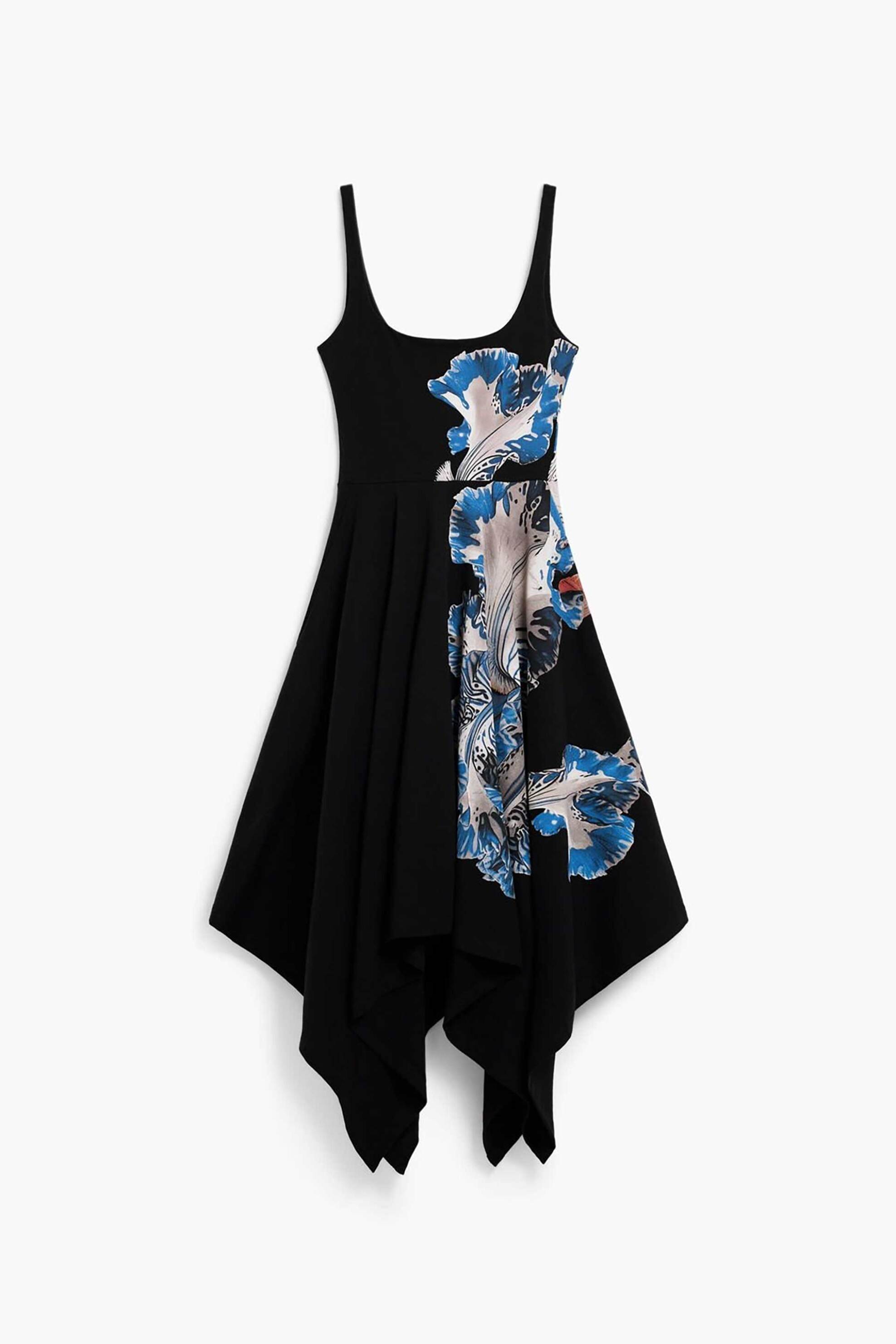 Desigual Γυναικείο Midi Αμάνικο Φόρεμα με Floral Print Και Ασύμμετρο Τελείωμα Orchid By Christian Lacroix - 26Swvk44 Μαύρο