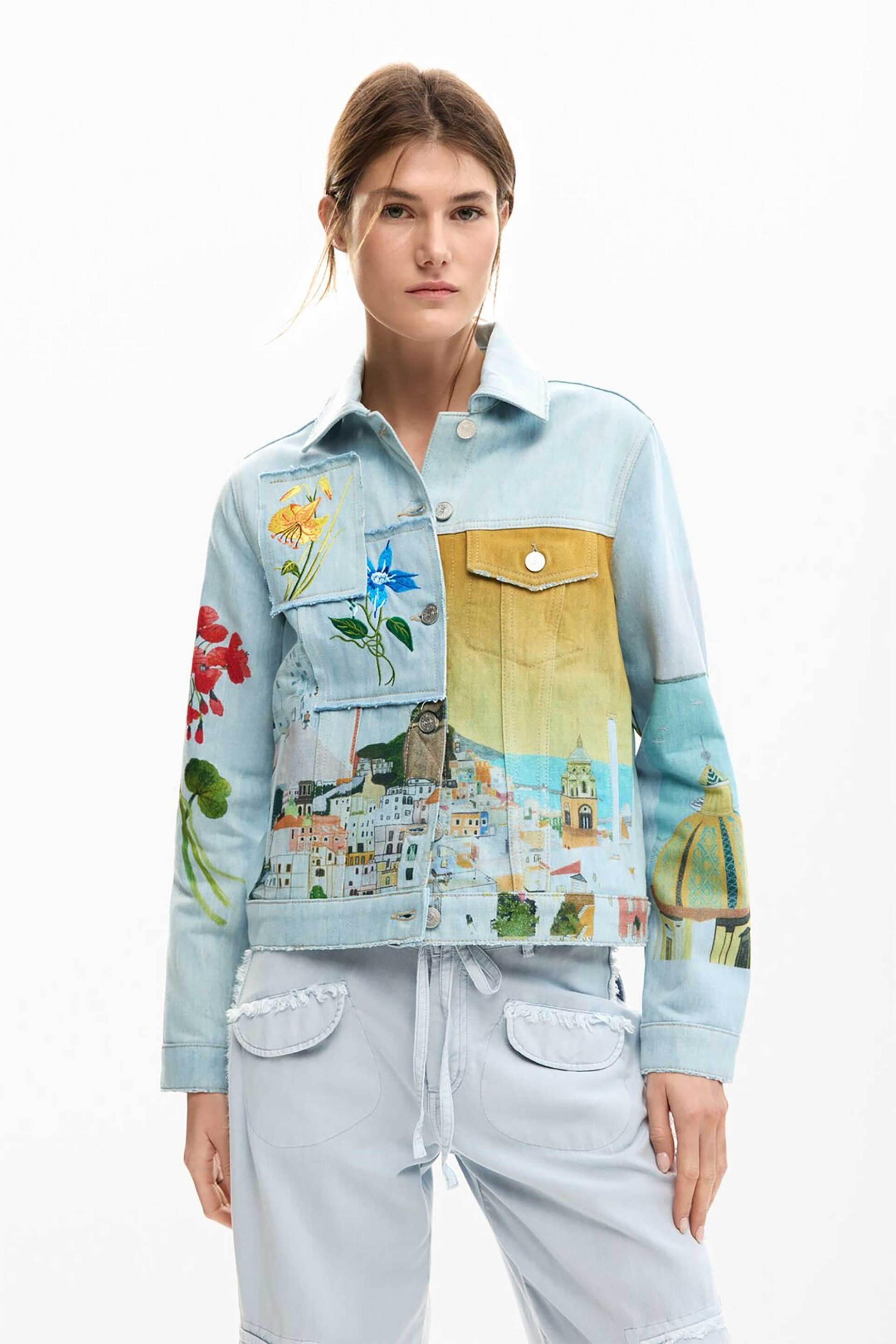 Desigual γυναικείo denim jacket με Amalfi print "Indi" - 26SWED02 Denim Blue
