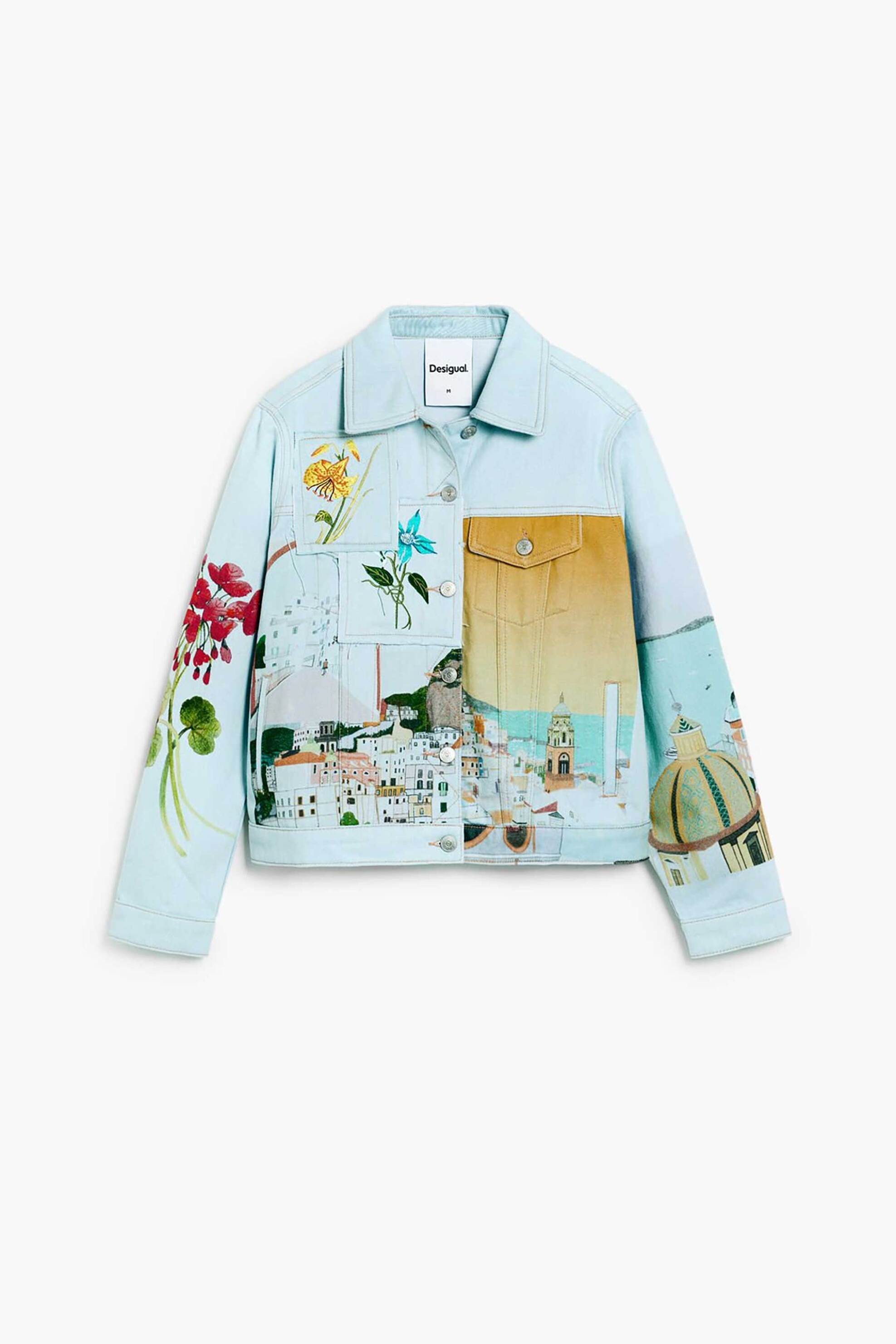 Desigual Γυναικείo Denim Jacket με Amalfi Print Indi - 26Swed02 Blue
