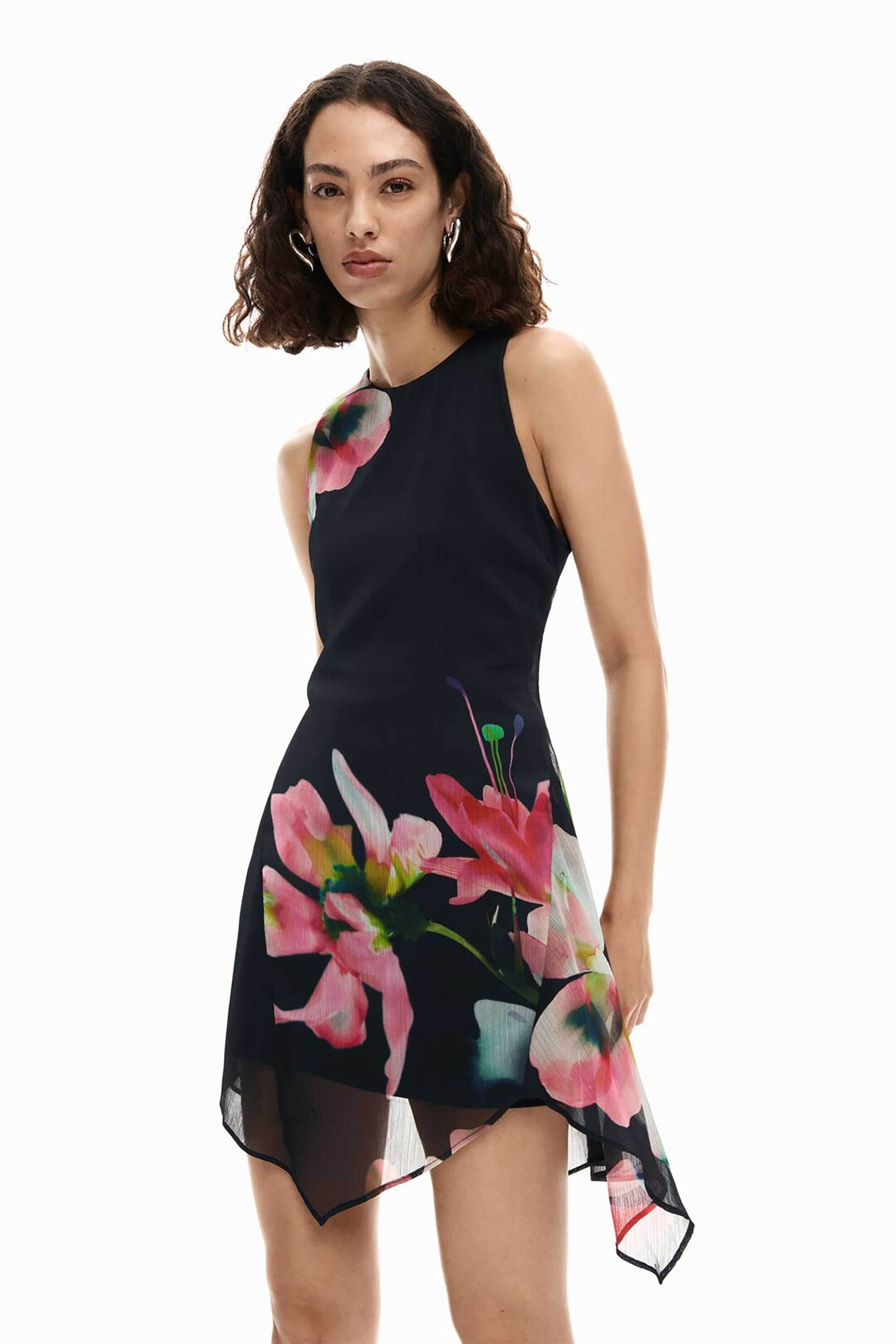 Desigual γυναικείο mini φόρεμα αμάνικο με floral print Regular Fit 