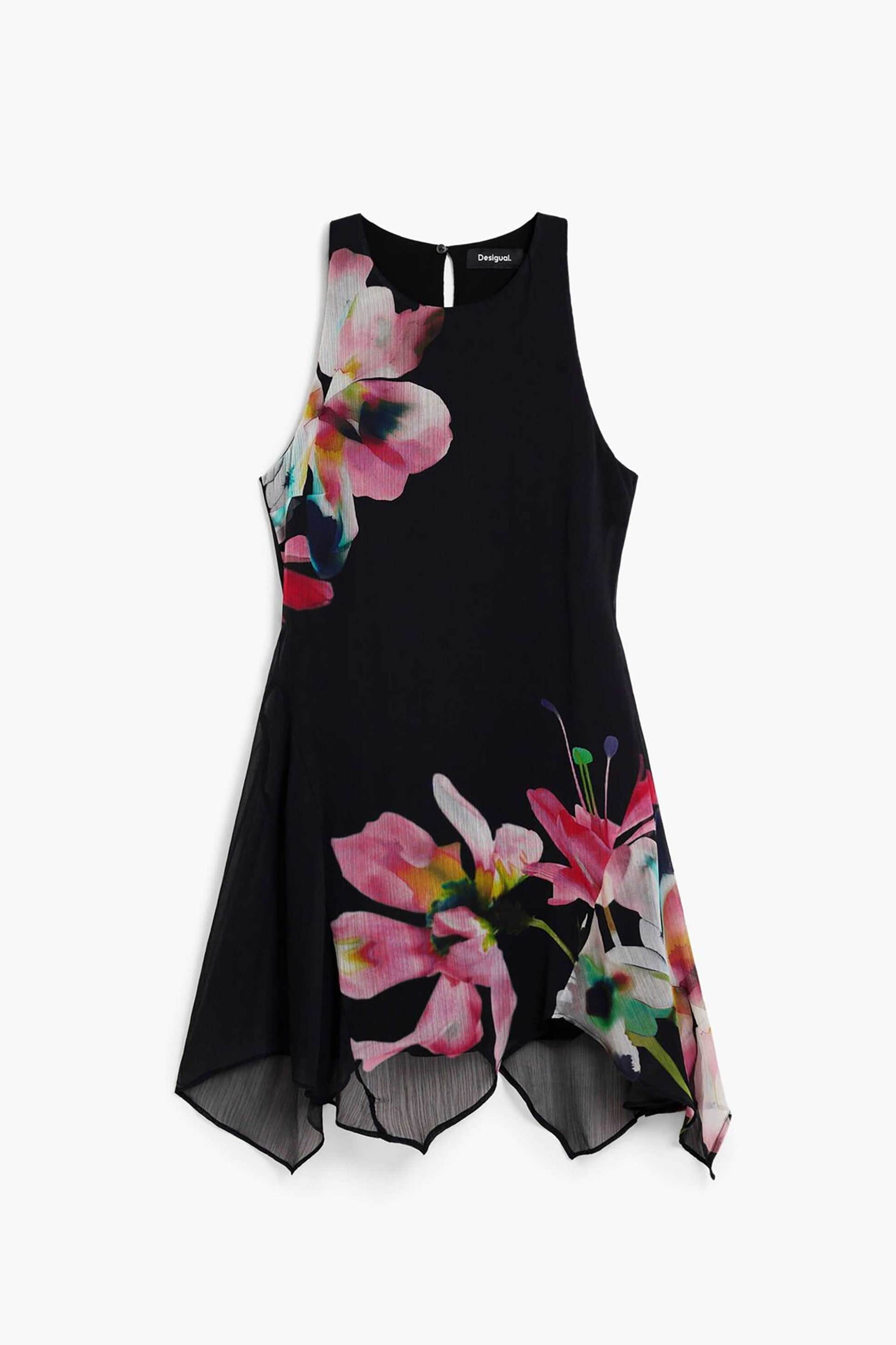 Desigual Γυναικείο Mini Φόρεμα Αμάνικο με Floral Print Regular Fit Nala - 26Swvw46 Μαύρο