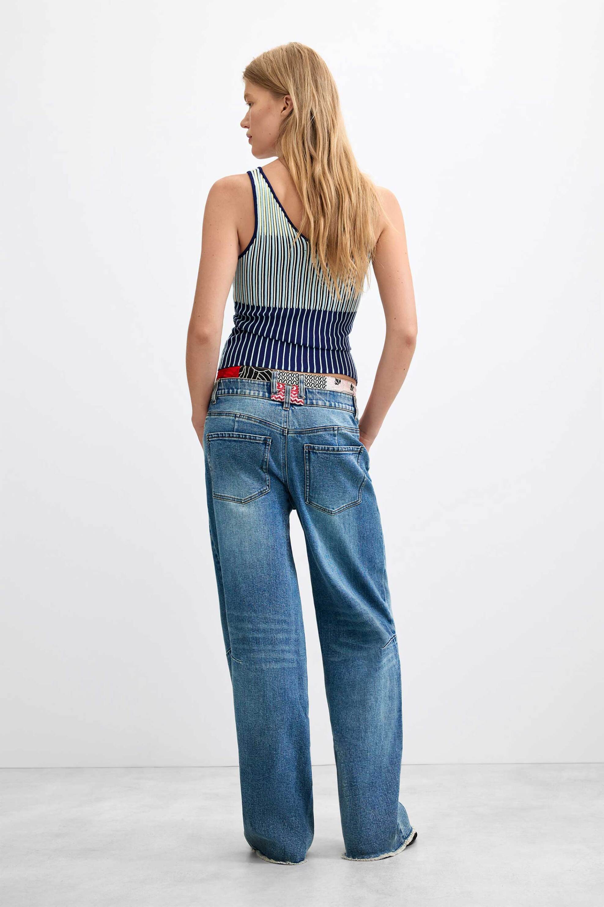 DESIGUAL Desigual γυναικείο τζιν παντελόνι balloon "Belt" - 26WWDD12 Denim Blue Σκούρο - 3