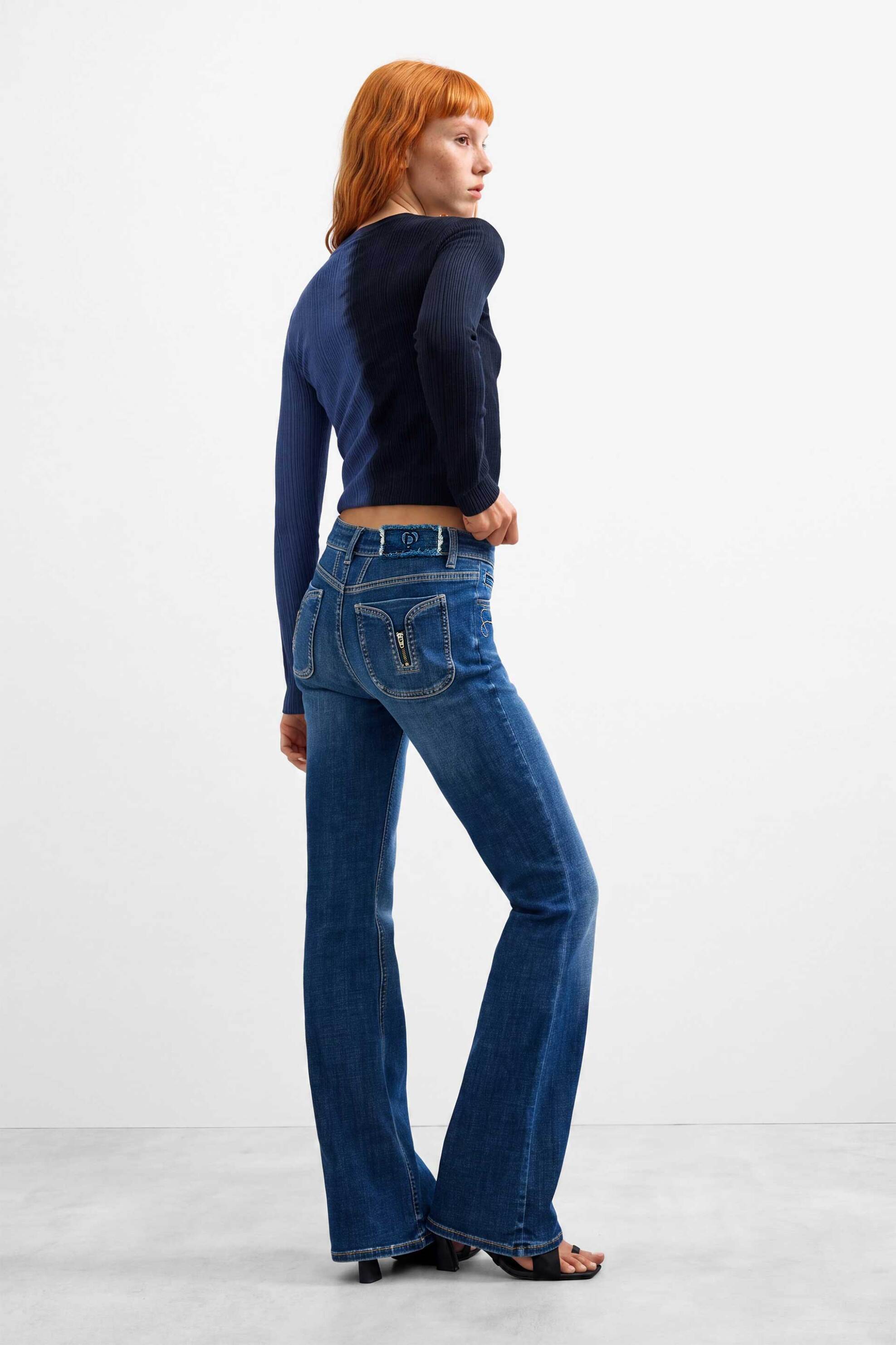 DESIGUAL Desigual γυναικείο τζιν παντελόνι Flare Fit "Lindsay" - 26WWDD18 Denim Blue Σκούρο - 3