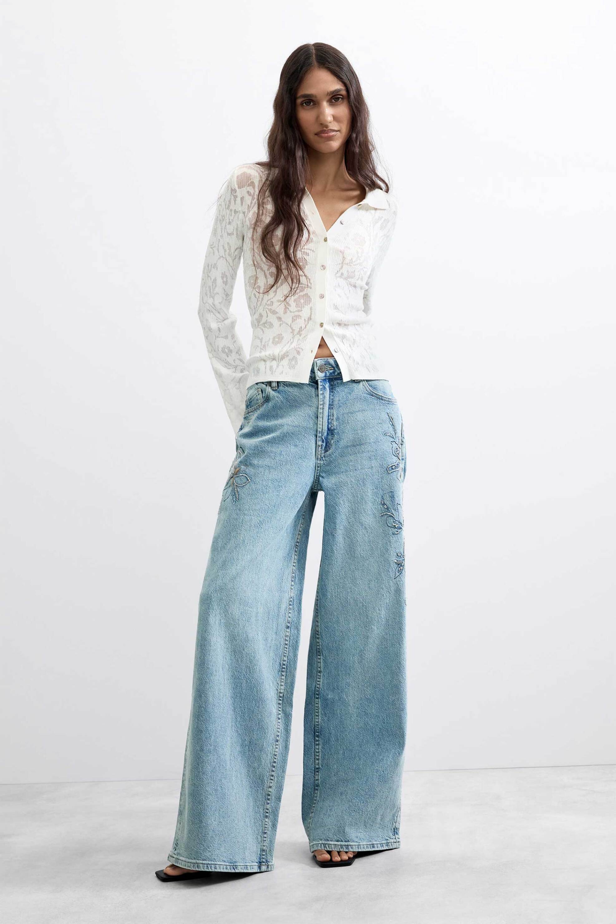 DESIGUAL Desigual γυναικείο τζιν παντελόνι Wide Leg "Fairy" - 26WWDD24 Denim Blue