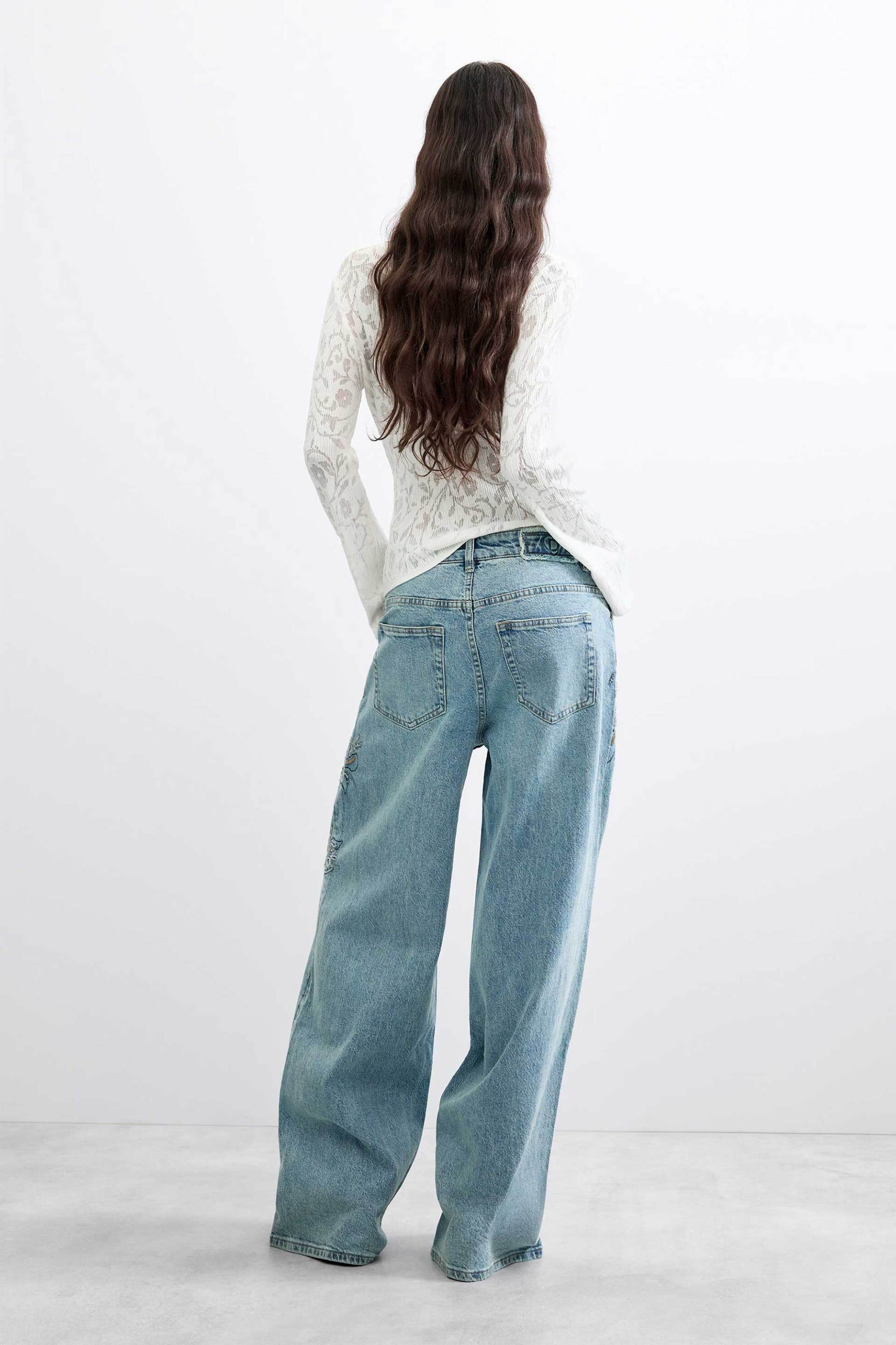 DESIGUAL Desigual γυναικείο τζιν παντελόνι Wide Leg "Fairy" - 26WWDD24 Denim Blue - 3