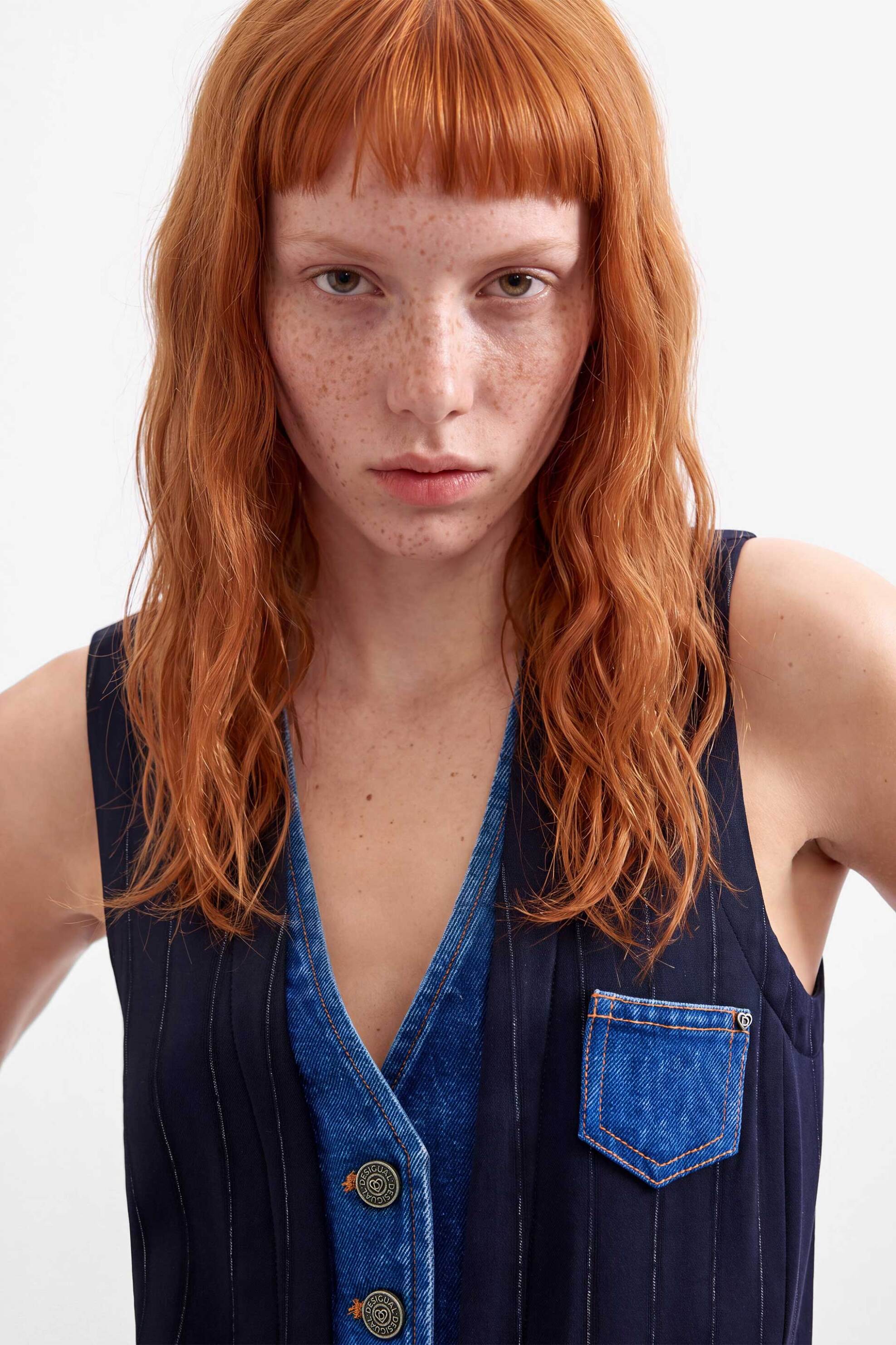 Desigual γυναικείο denim γιλέκο με διπλό πέτο 