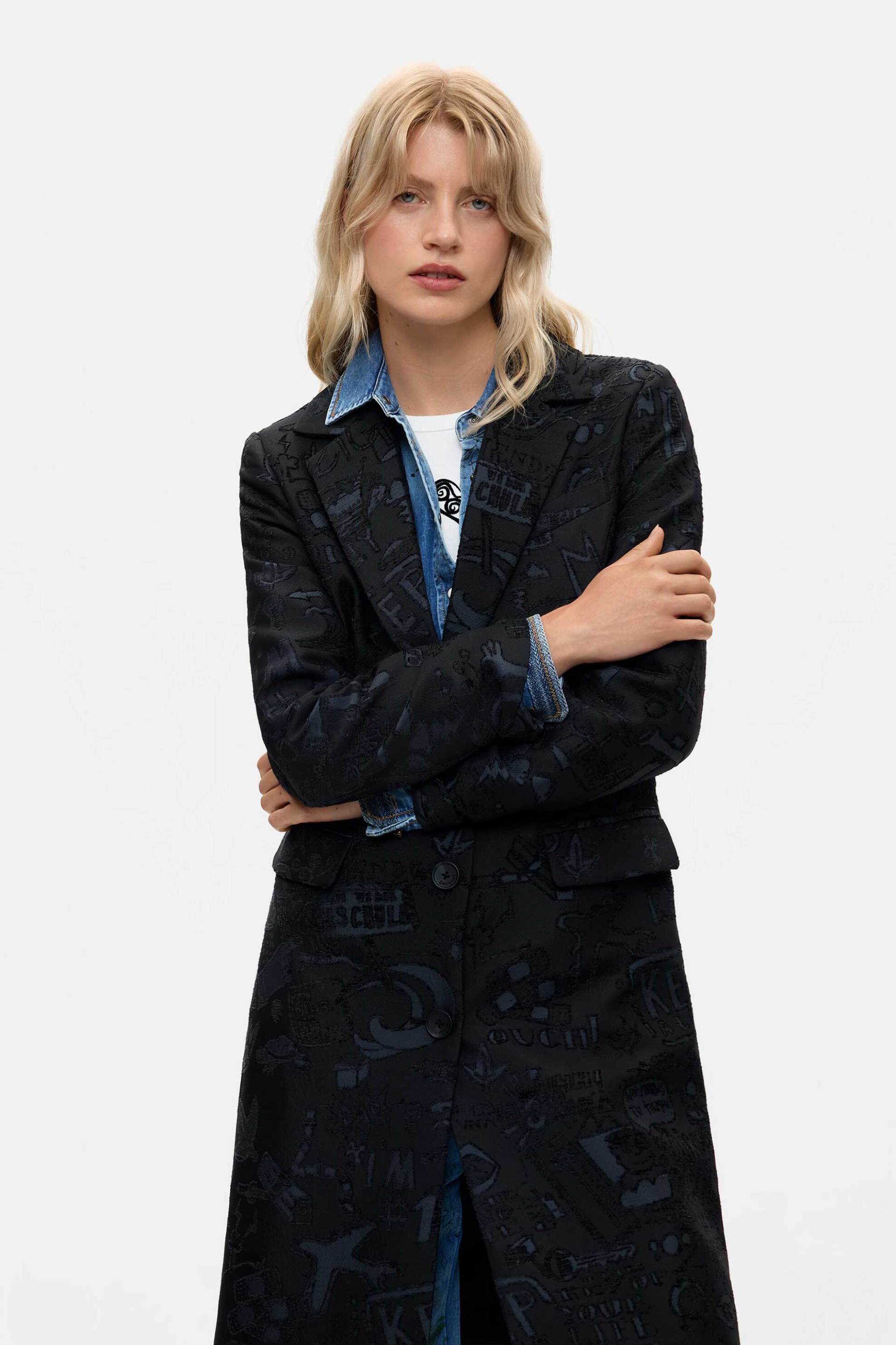 DESIGUAL Desigual γυναικείο παλτό jacquard "Ginny" - 26WWEW28 Μαύρο