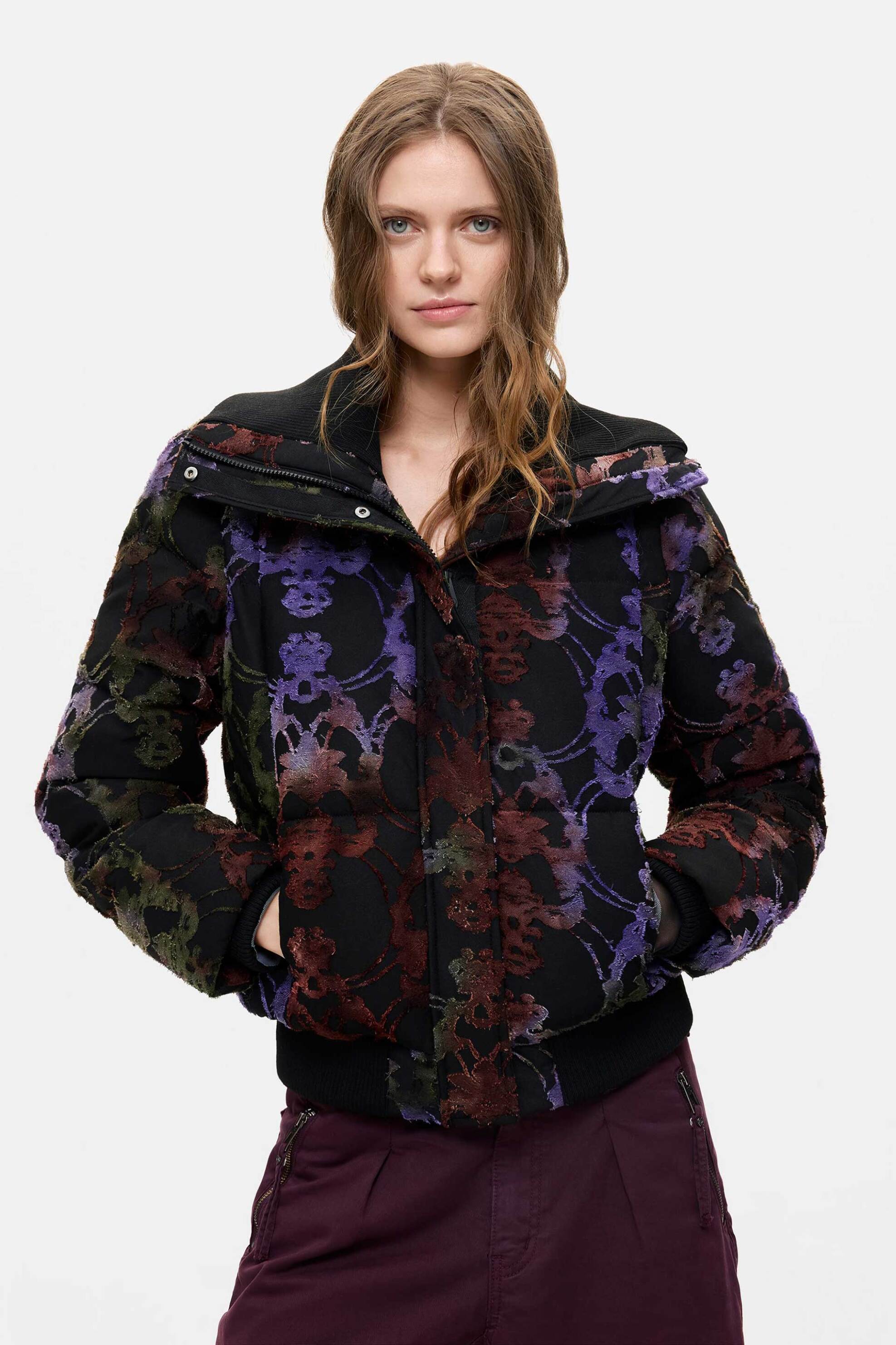 DESIGUAL Desigual γυναικείο μπουφάν με βελούδινη υφή "Burnt" - 26WWEW36 Μαύρο