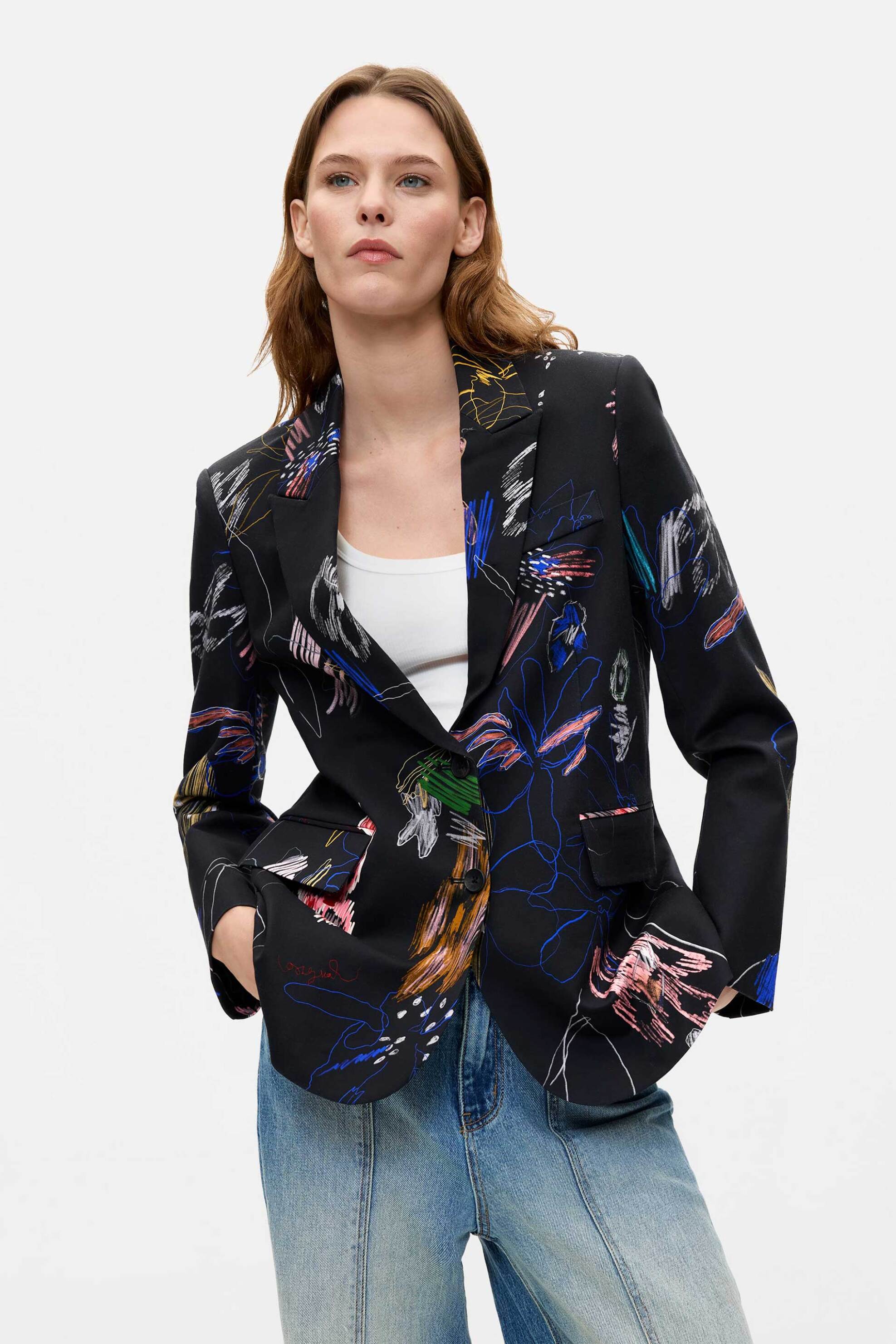 Desigual γυναικείο σακάκι με πολύχρωμο floral σχέδιο 