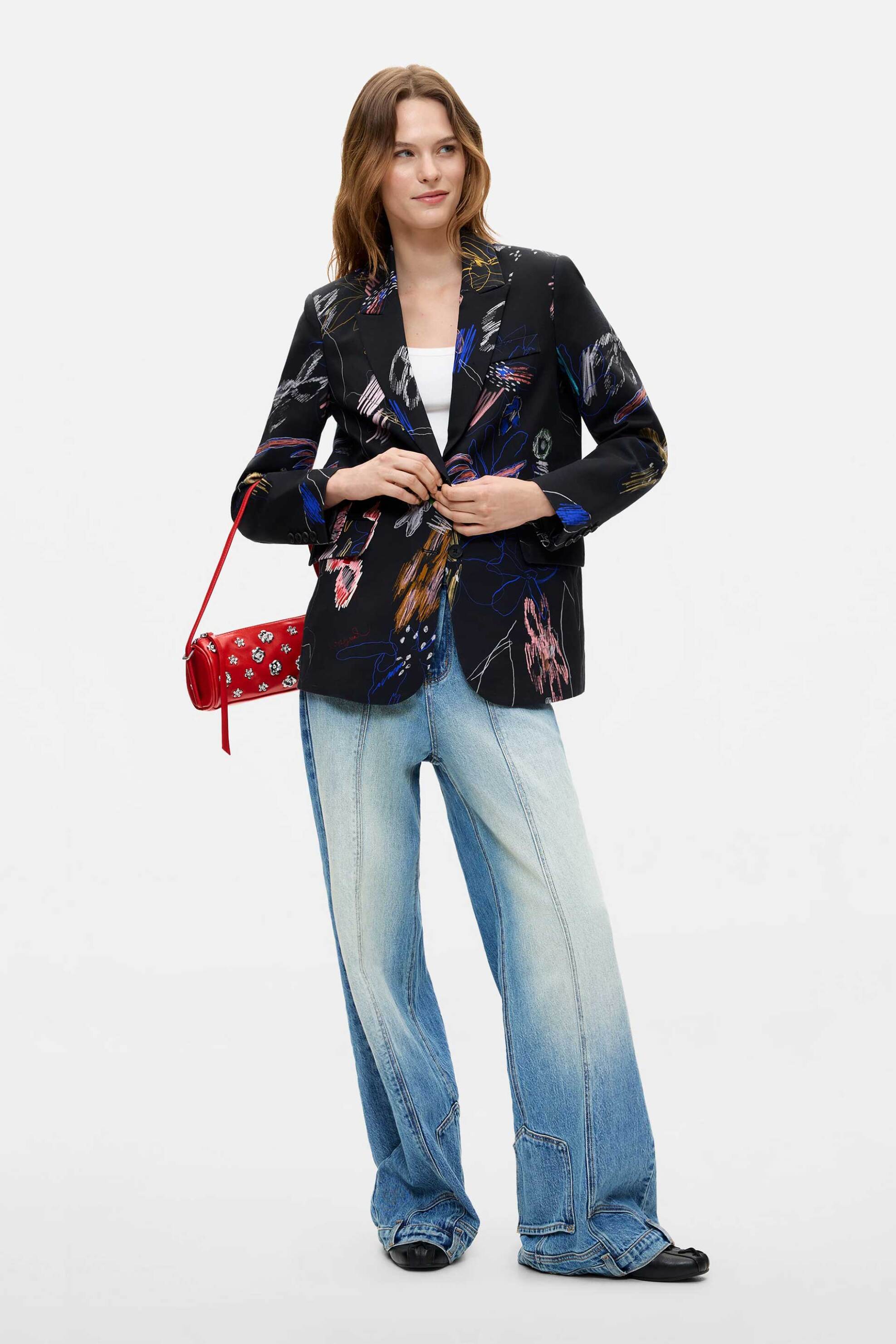 DESIGUAL Desigual γυναικείο σακάκι με πολύχρωμο floral σχέδιο "Nina" - 26WWEW47 Μαύρο - 3