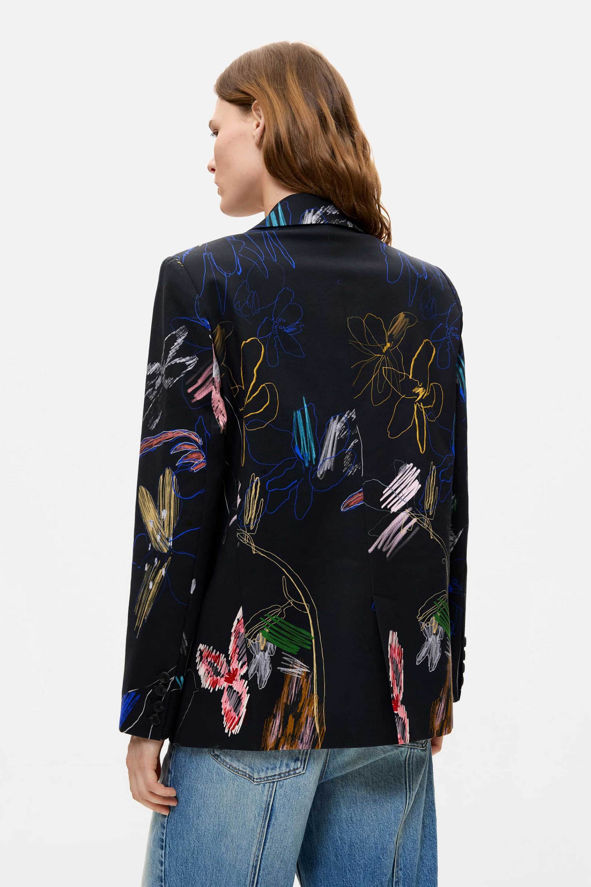 DESIGUAL Desigual γυναικείο σακάκι με πολύχρωμο floral σχέδιο "Nina" - 26WWEW47 Μαύρο - 4