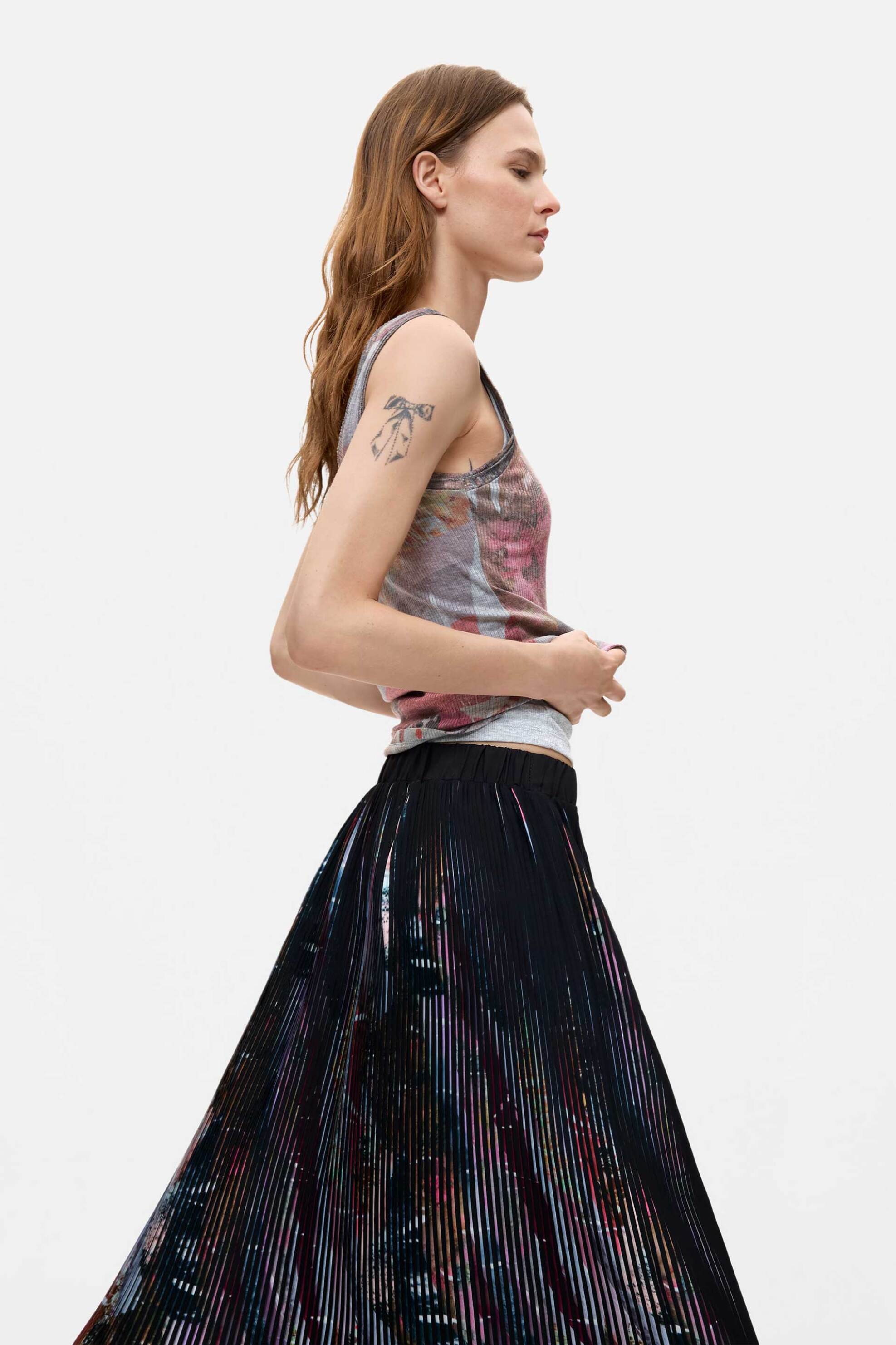 DESIGUAL Desigual γυναικεία φούστα midi πλισέ "Plis" - 26WWFW05 Μαύρο - 3