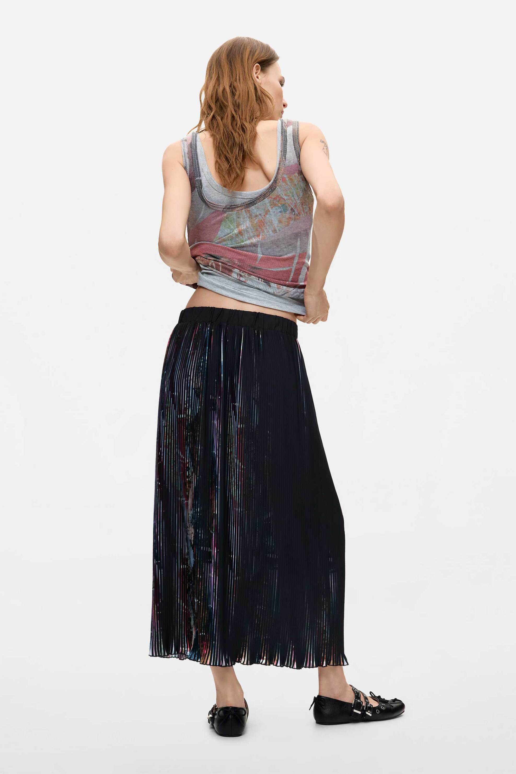 DESIGUAL Desigual γυναικεία φούστα midi πλισέ "Plis" - 26WWFW05 Μαύρο - 4