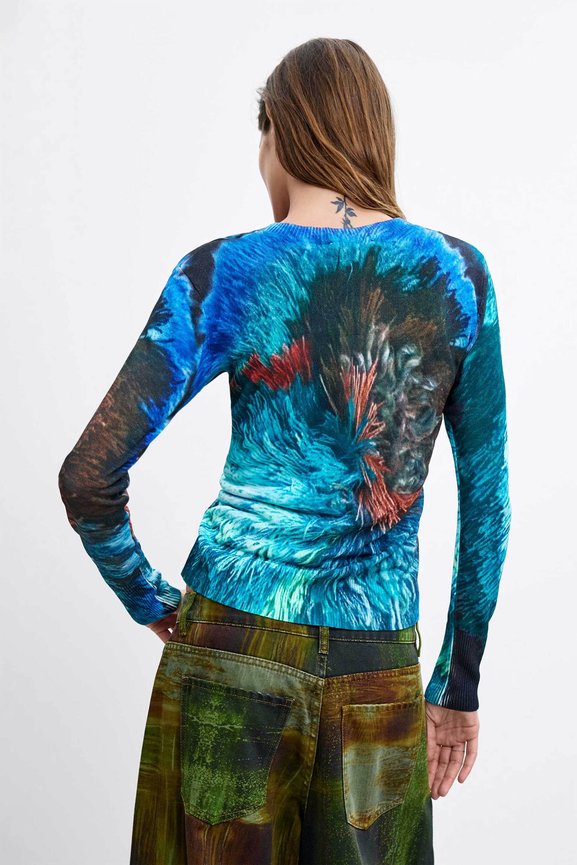 DESIGUAL Desigual γυναικεία πλεκτή μπλούζα "Pompom Lacroix" - 26WWJF02 Τυρκουάζ - 4