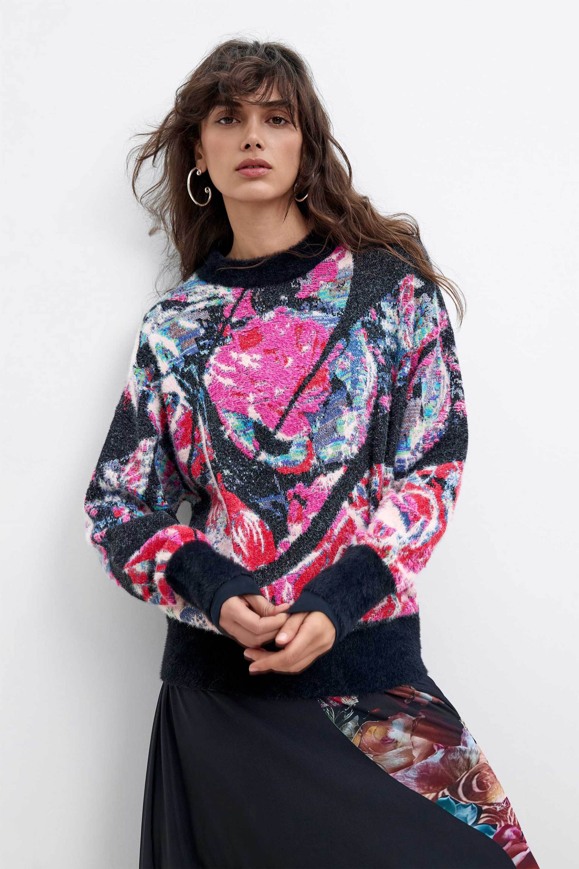 DESIGUAL Desigual γυναικεία πλεκτή μπλούζα "Jardim Lacroix" - 26WWJF05 Μαύρο