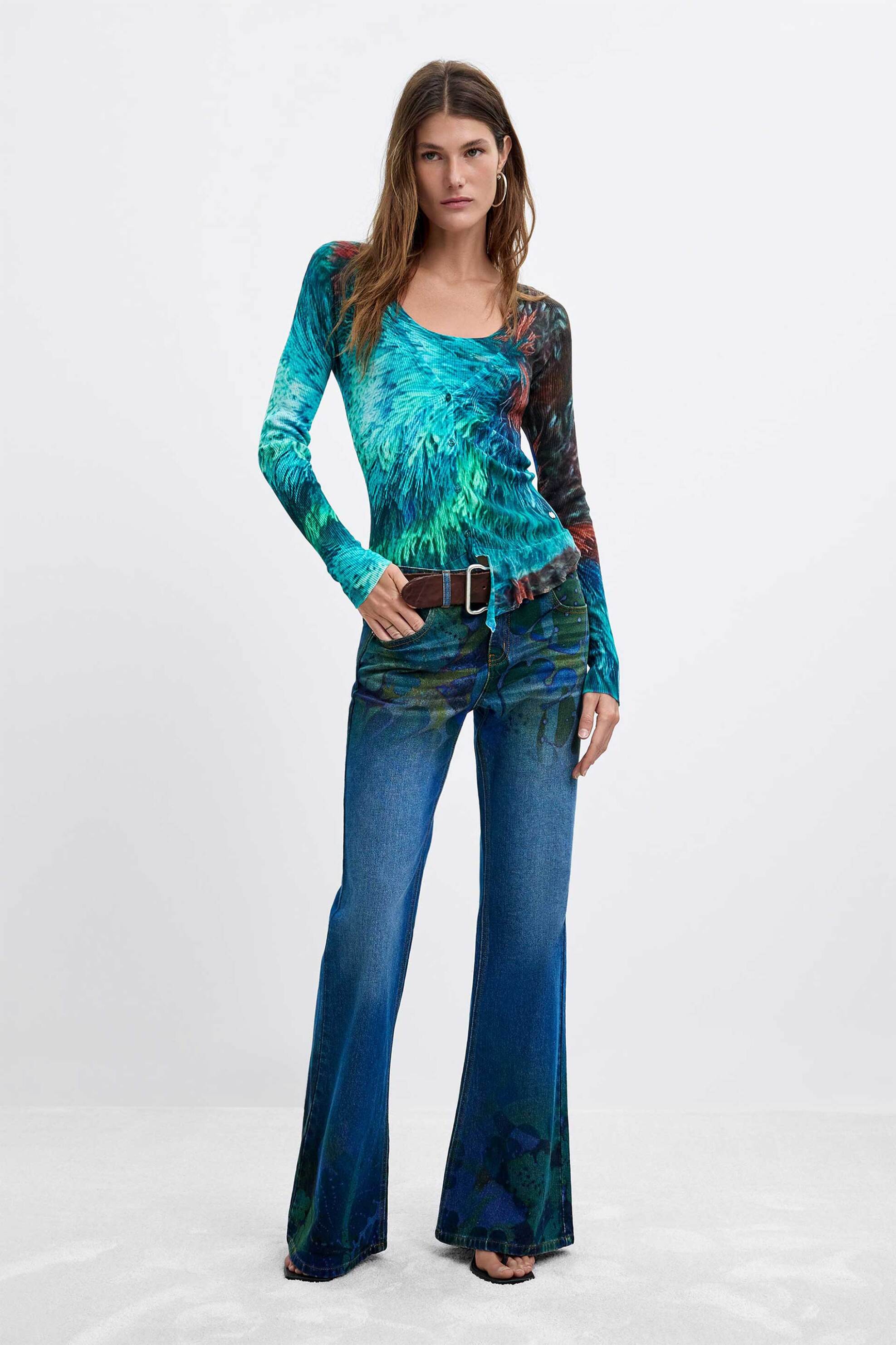 DESIGUAL Desigual γυναικείο σετ τοπ και ζακέτα "Wooly Lacroix" - 26WWJF07 Τυρκουάζ - 3